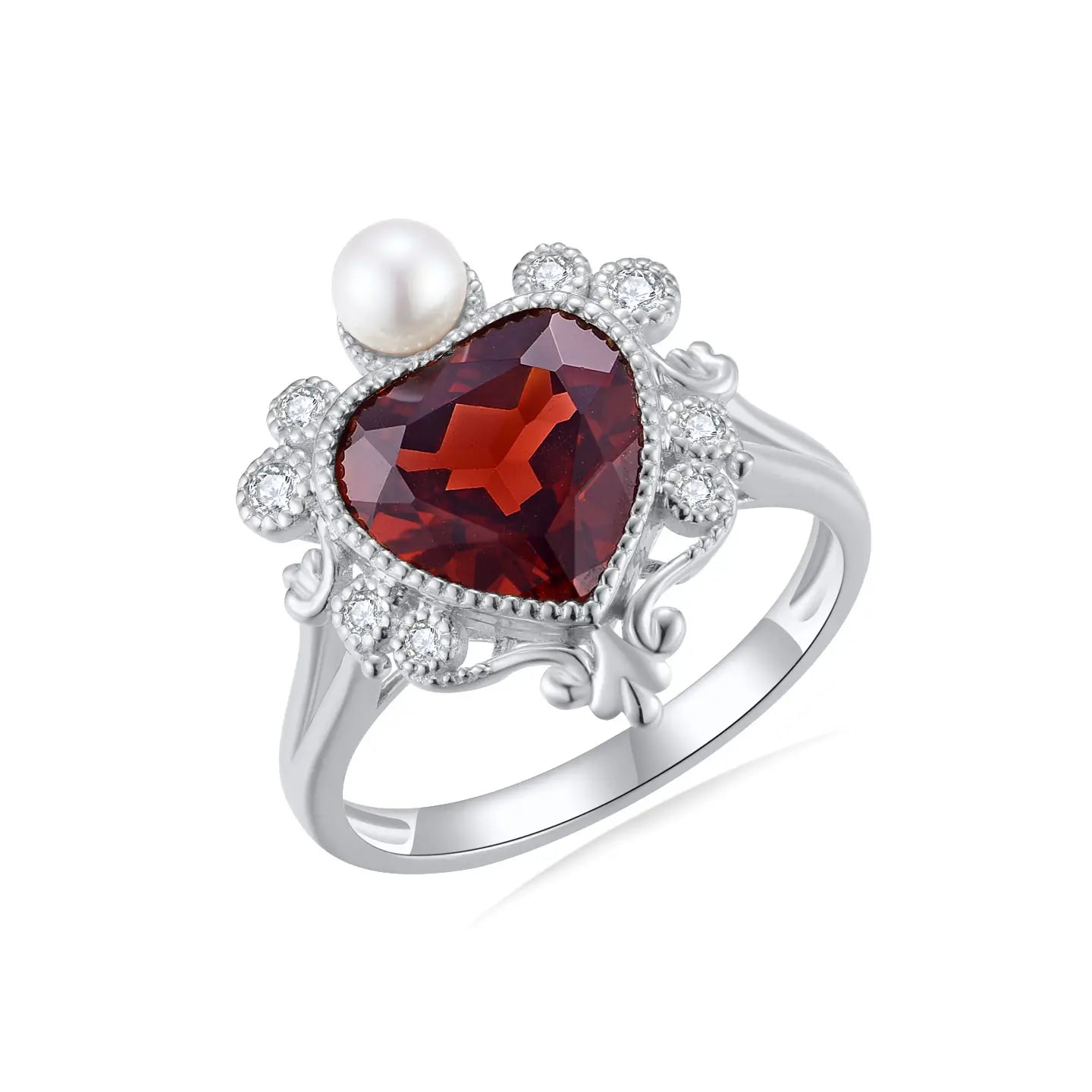 14k white gold red garnet cocktail ring