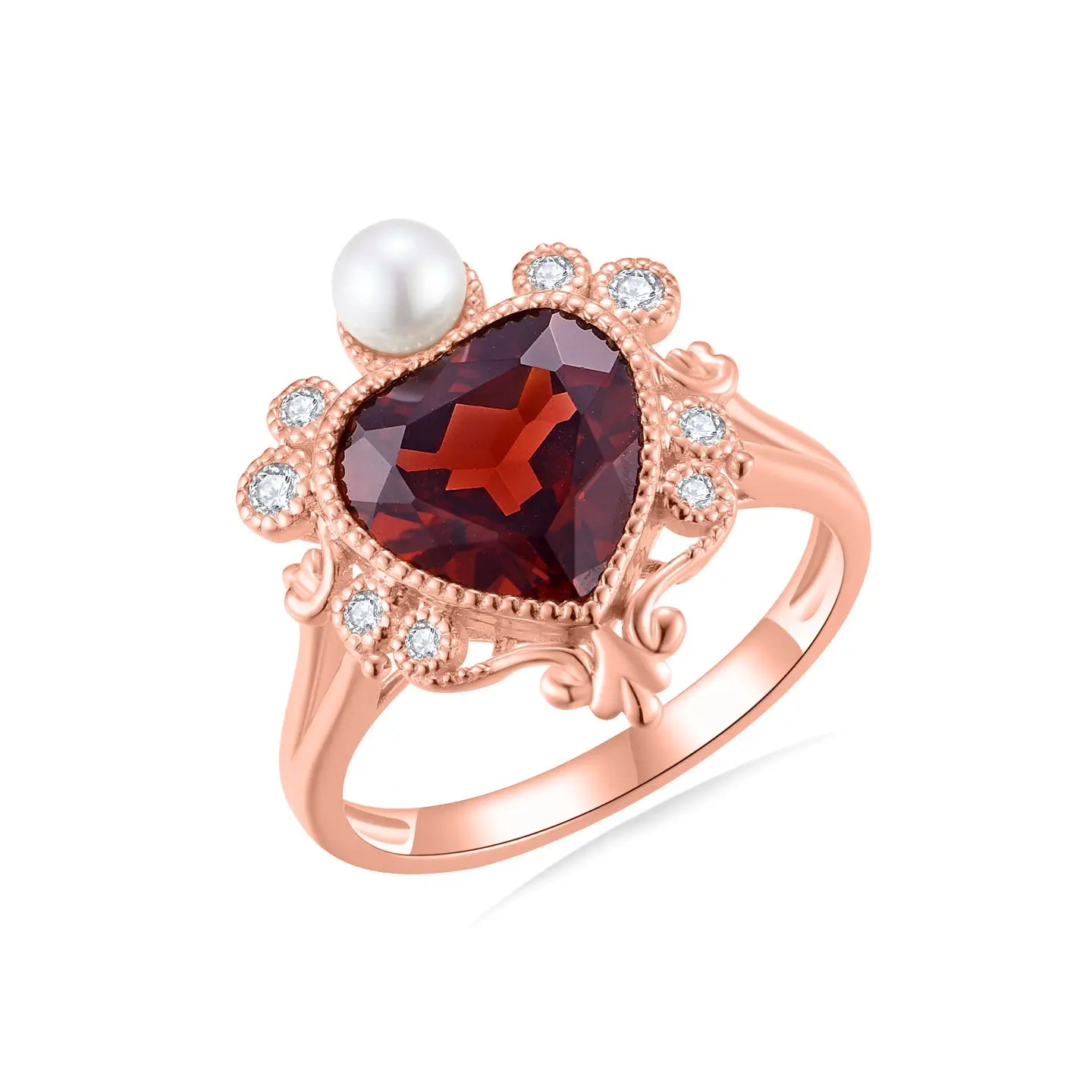 14k white gold garnet pearl ring