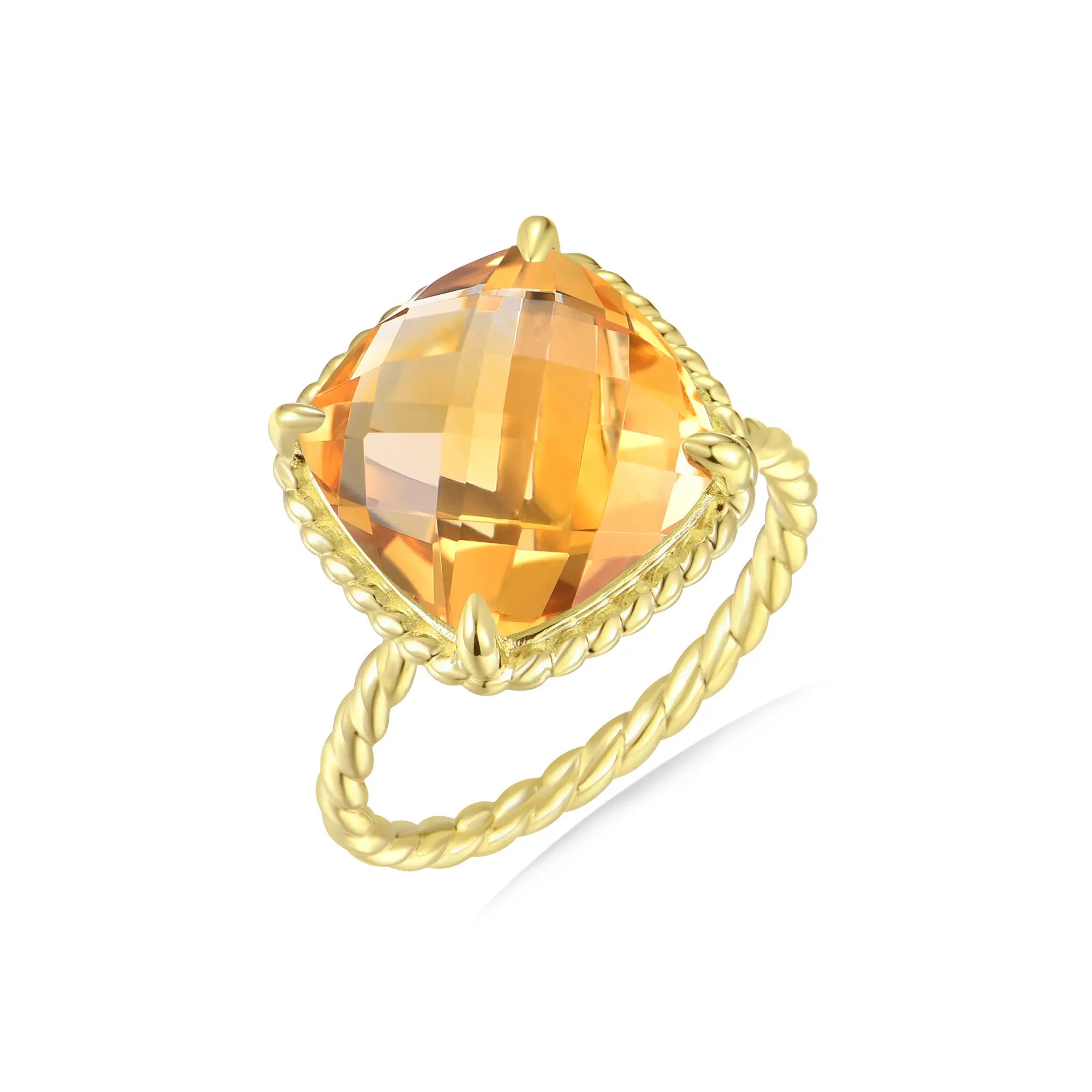 Reflection Natural 7ct Cushion Citrine Ring 14k solid yellow gold