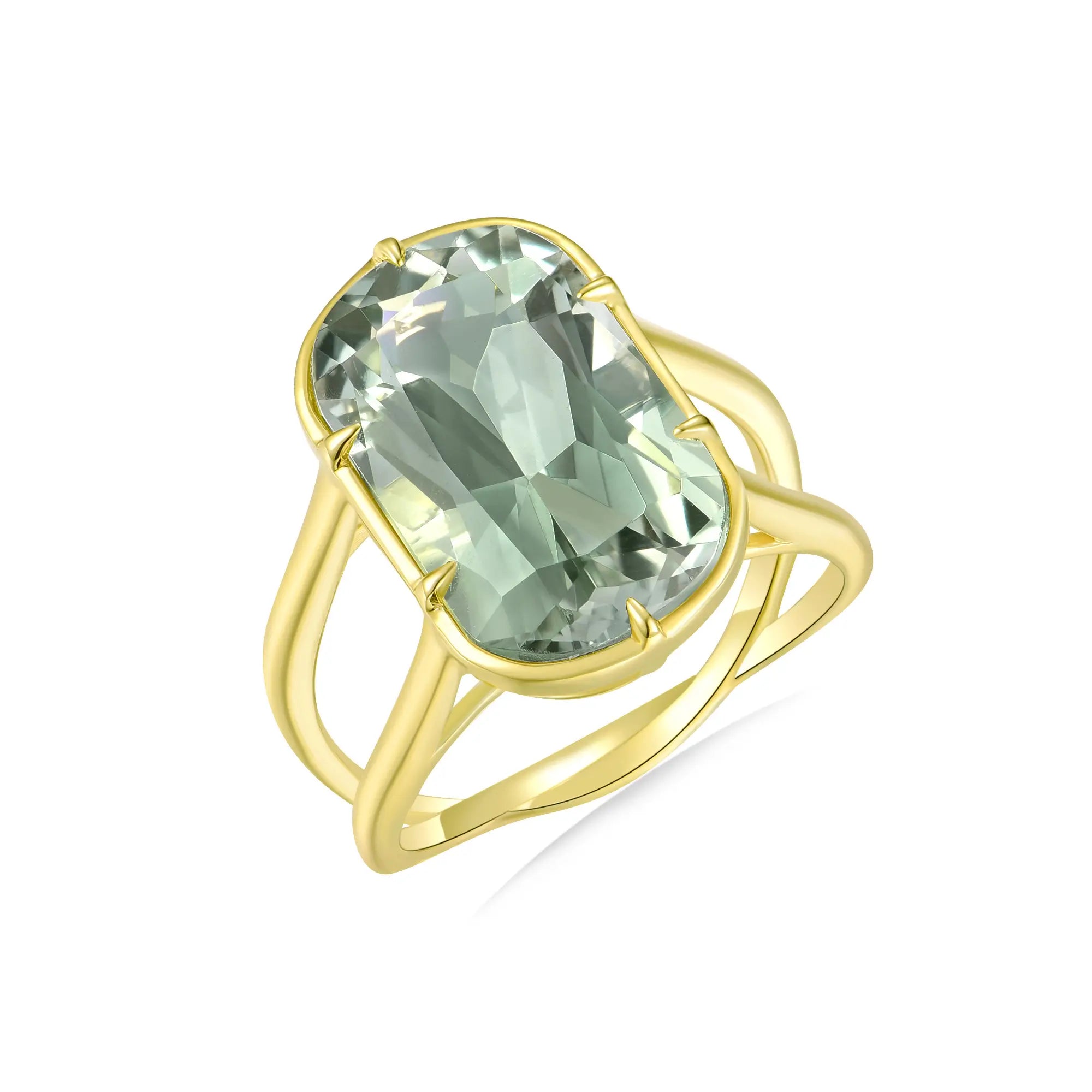 Kai Fine Jewelry Reflection Natural 9.50ctw Prasiolite Double Band Twist Ring in 14k gold