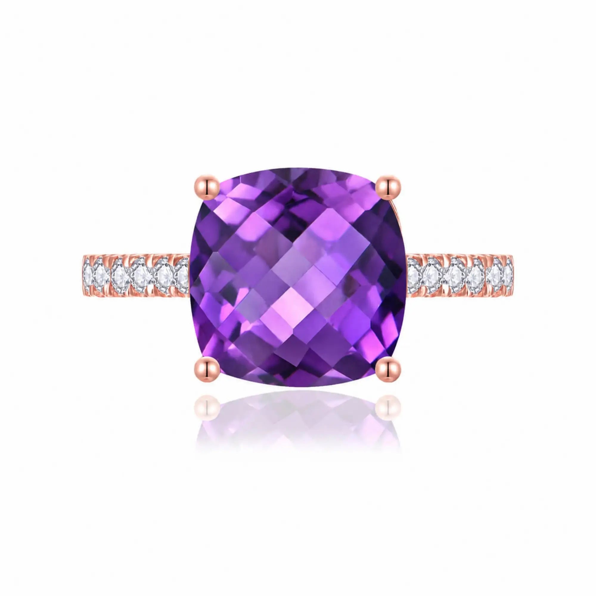 Radiant Cushion Natural Amethyst Diamond Ring in 14k rose gold