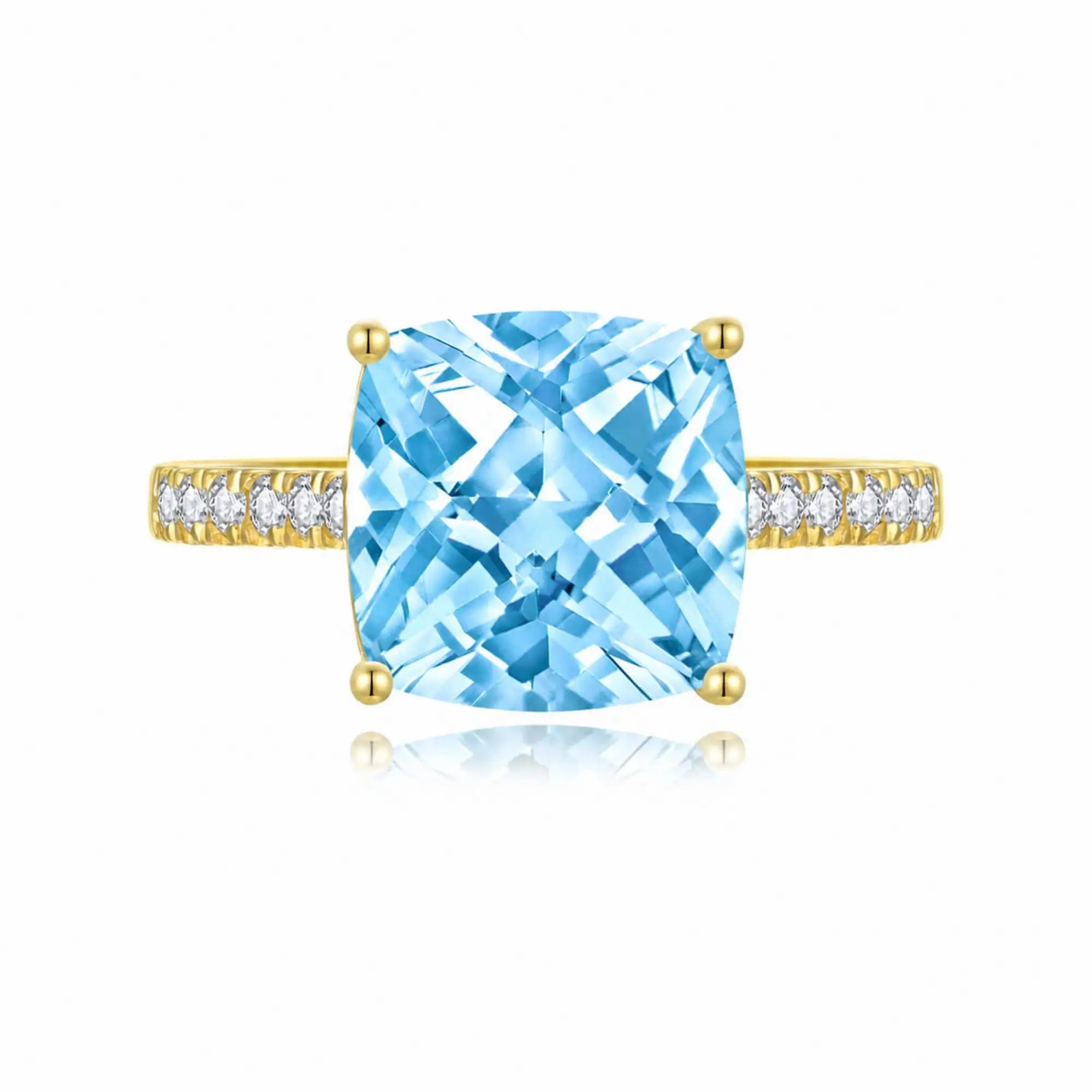 Radiant Cushion Natural Sky blue Topaz Diamond Ring in 14k yellow gold
