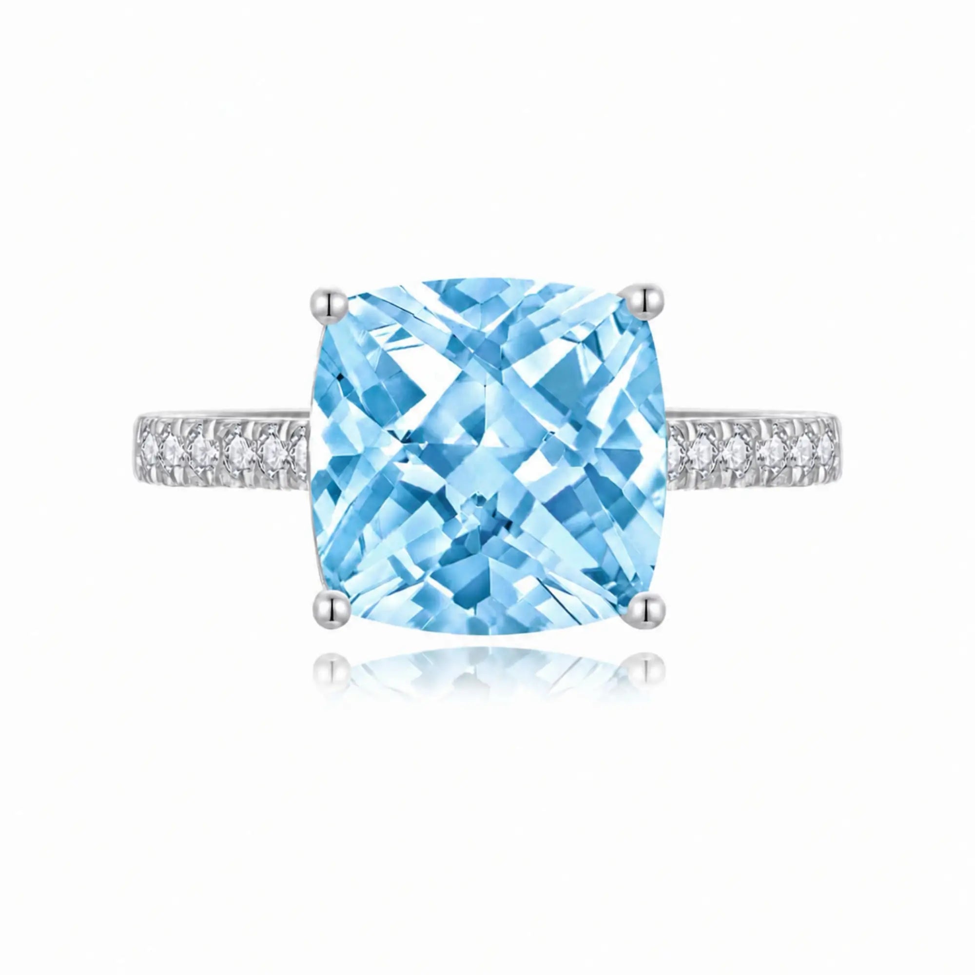 Radiant Cushion Natural Sky blue Topaz Diamond Ring in 14k white gold