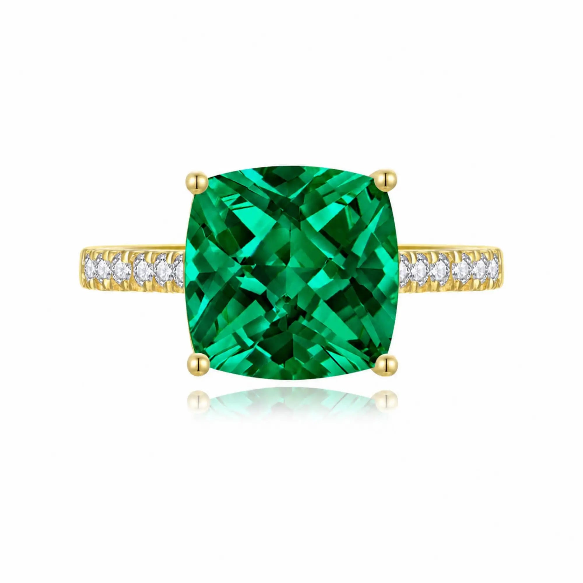Radiant Cushion Lab-Grown Emerald Diamond Ring in 14k yellow gold