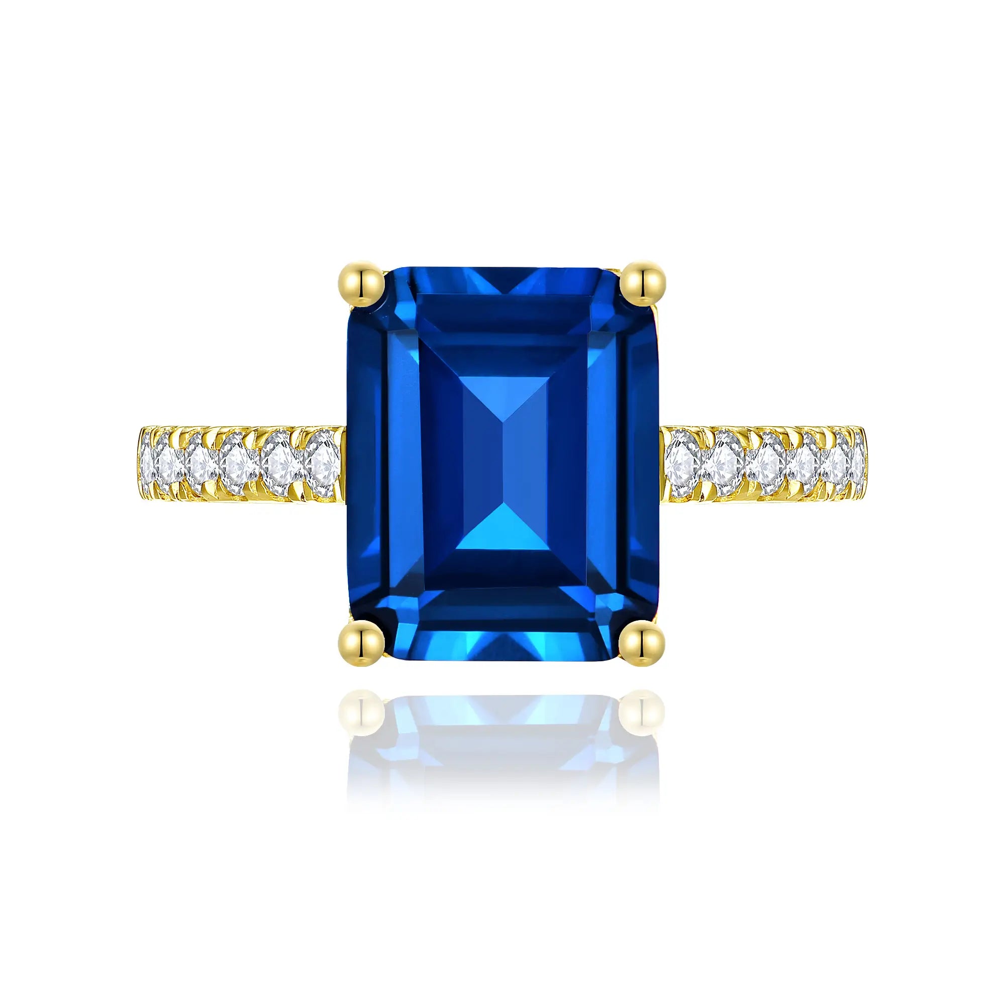 Radiant Emerald-Cut Lab-Grown Sapphire Diamond Ring in 14k yellow gold