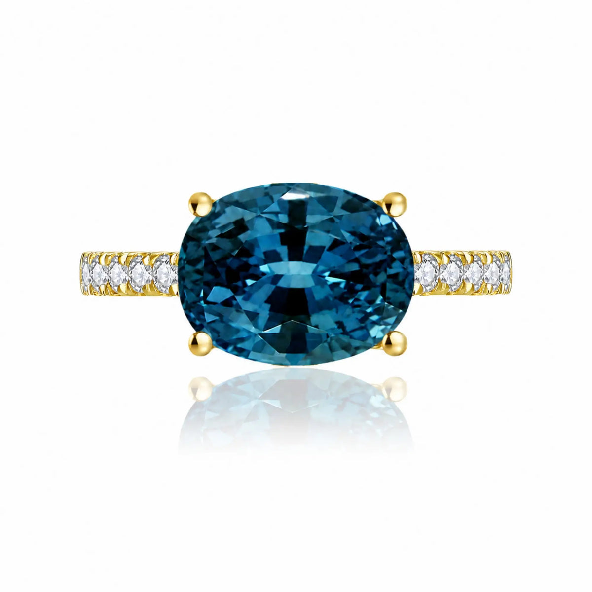 Radiant Oval London Blue Topaz Diamond Ring