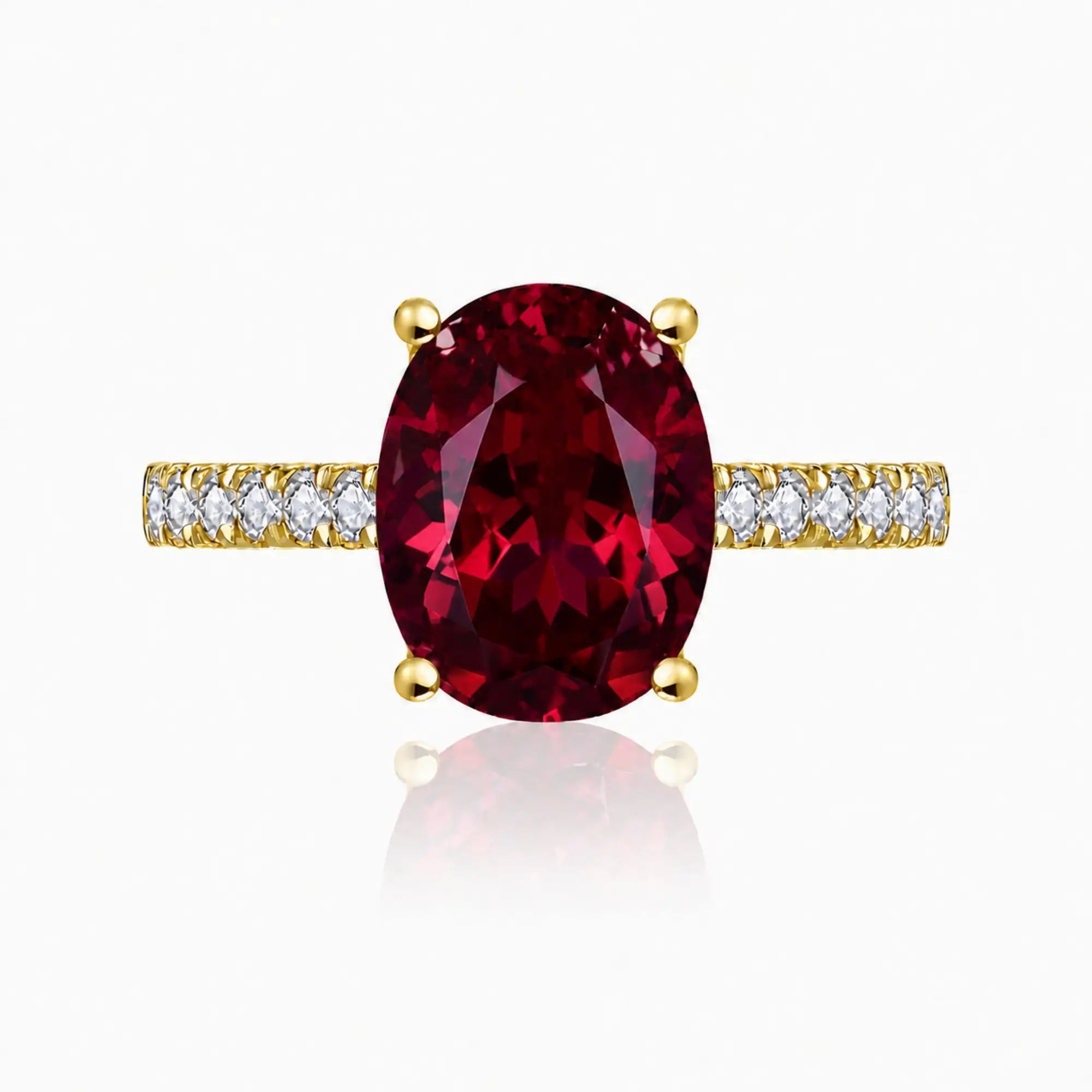 Radiant Oval 3.74ctw Lab Grown Ruby Diamond Ring in 14k yellow gold