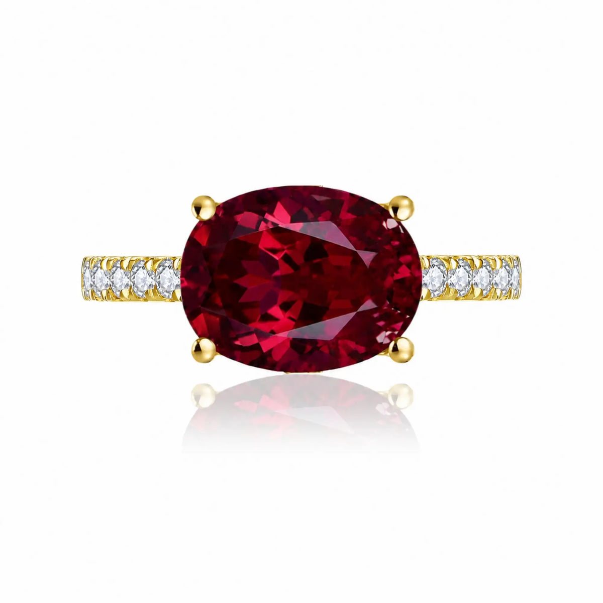 Radiant Oval Lab Grown Ruby Diamond Ring