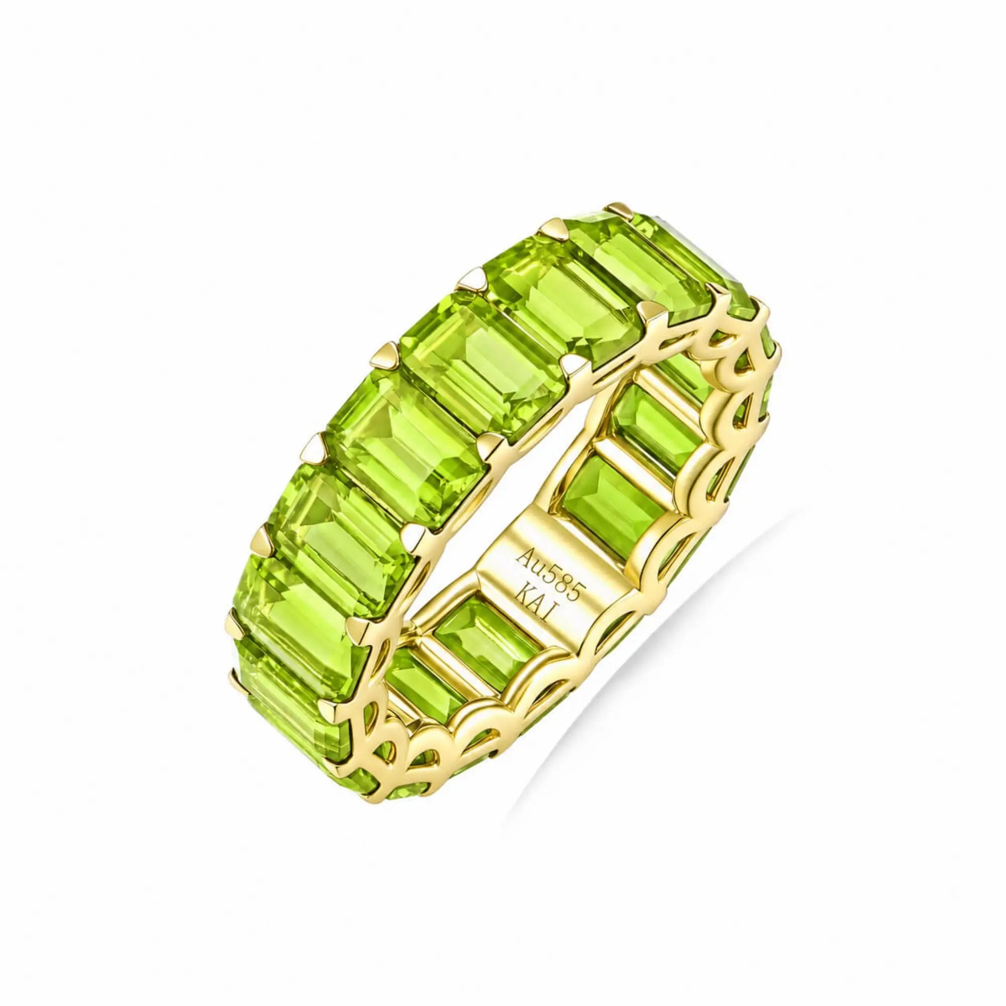 Kai fine jewelry Nora 9.5 ctw natural Emerald-Cut Peridot Eternity Ring in 14k yellow gold