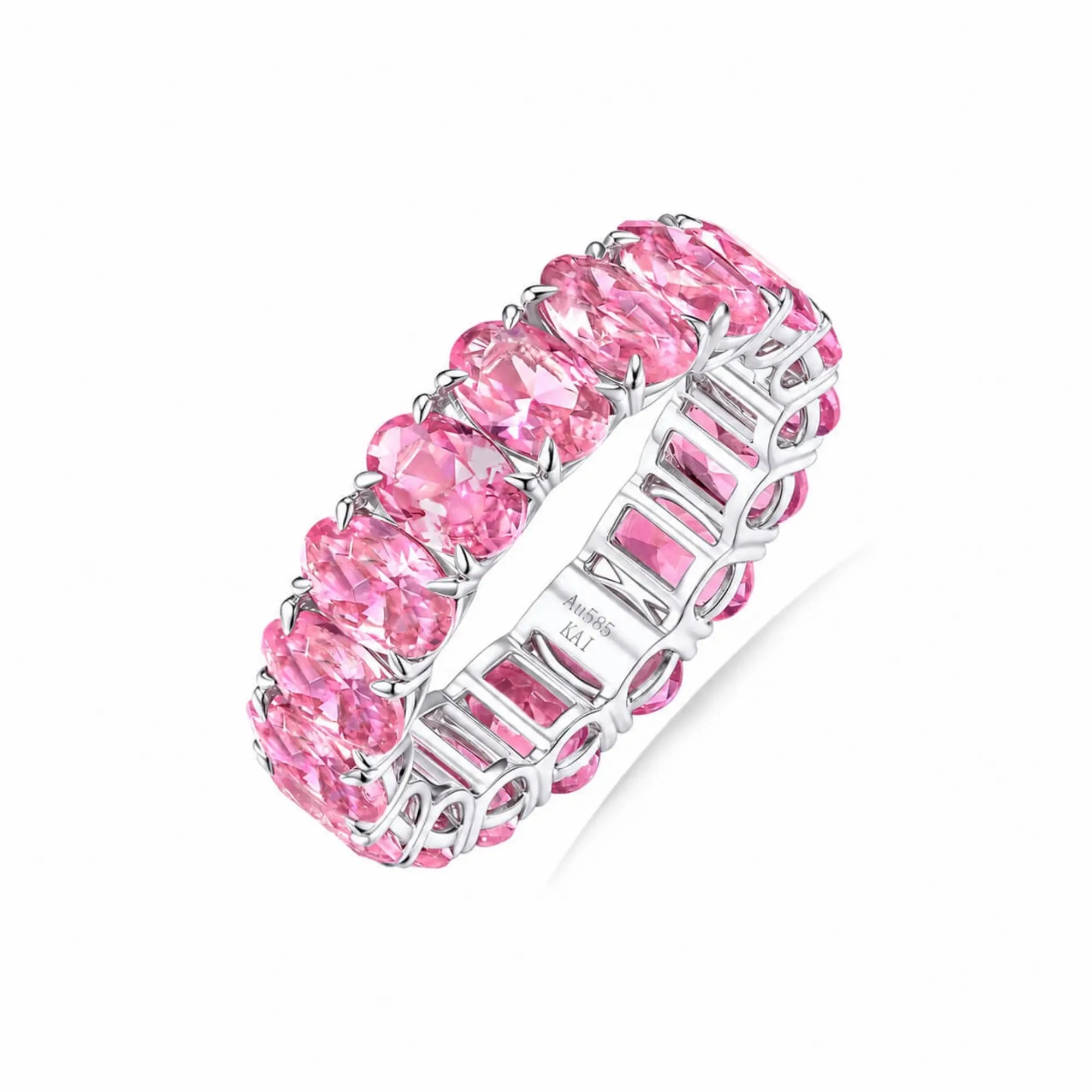 Nora 11.50 ctw Oval Lab Grown Pink Sapphire Eternity Ring in 14k white gold