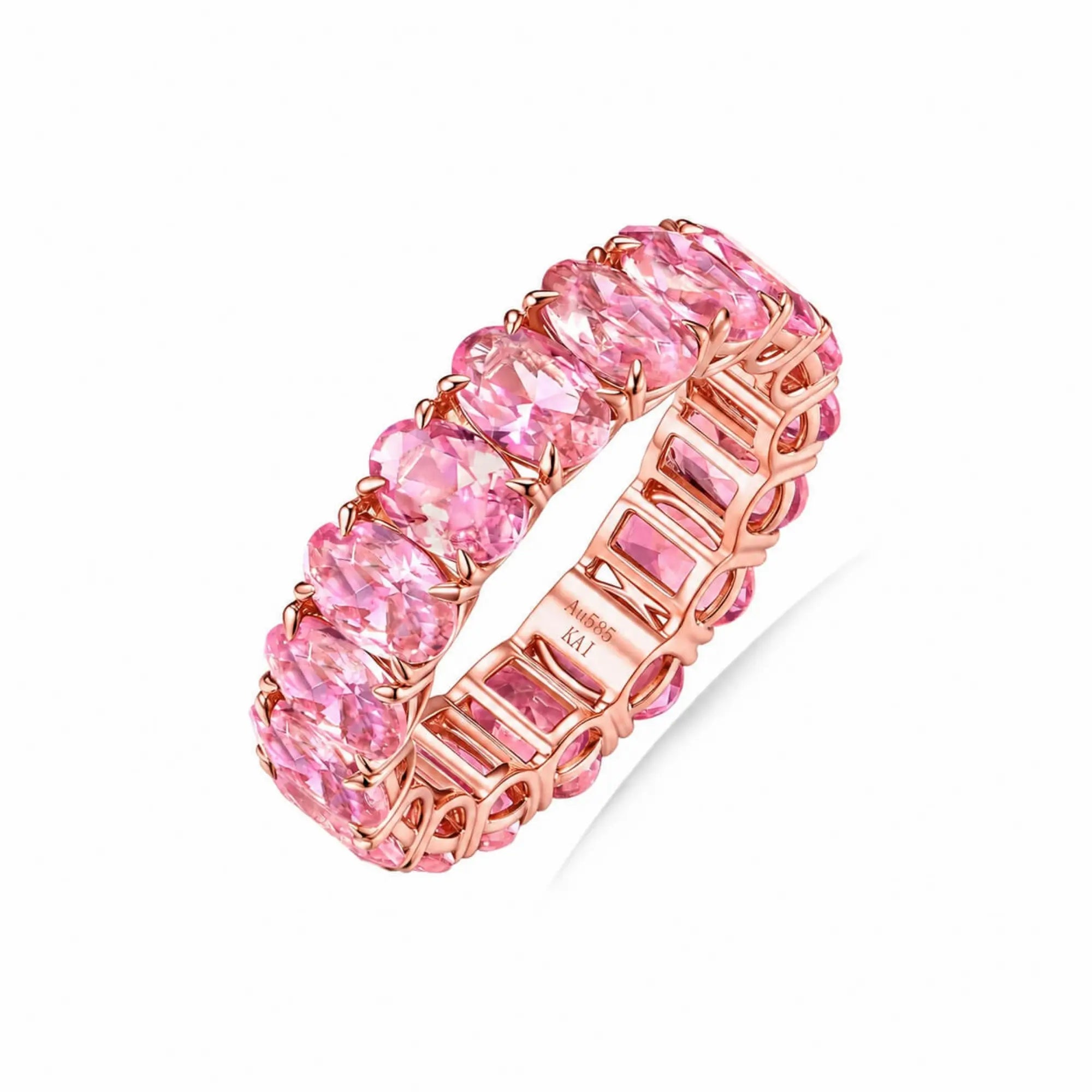 Nora 11.50 ctw Oval Lab Grown Pink Sapphire Eternity Ring in 14k rose gold