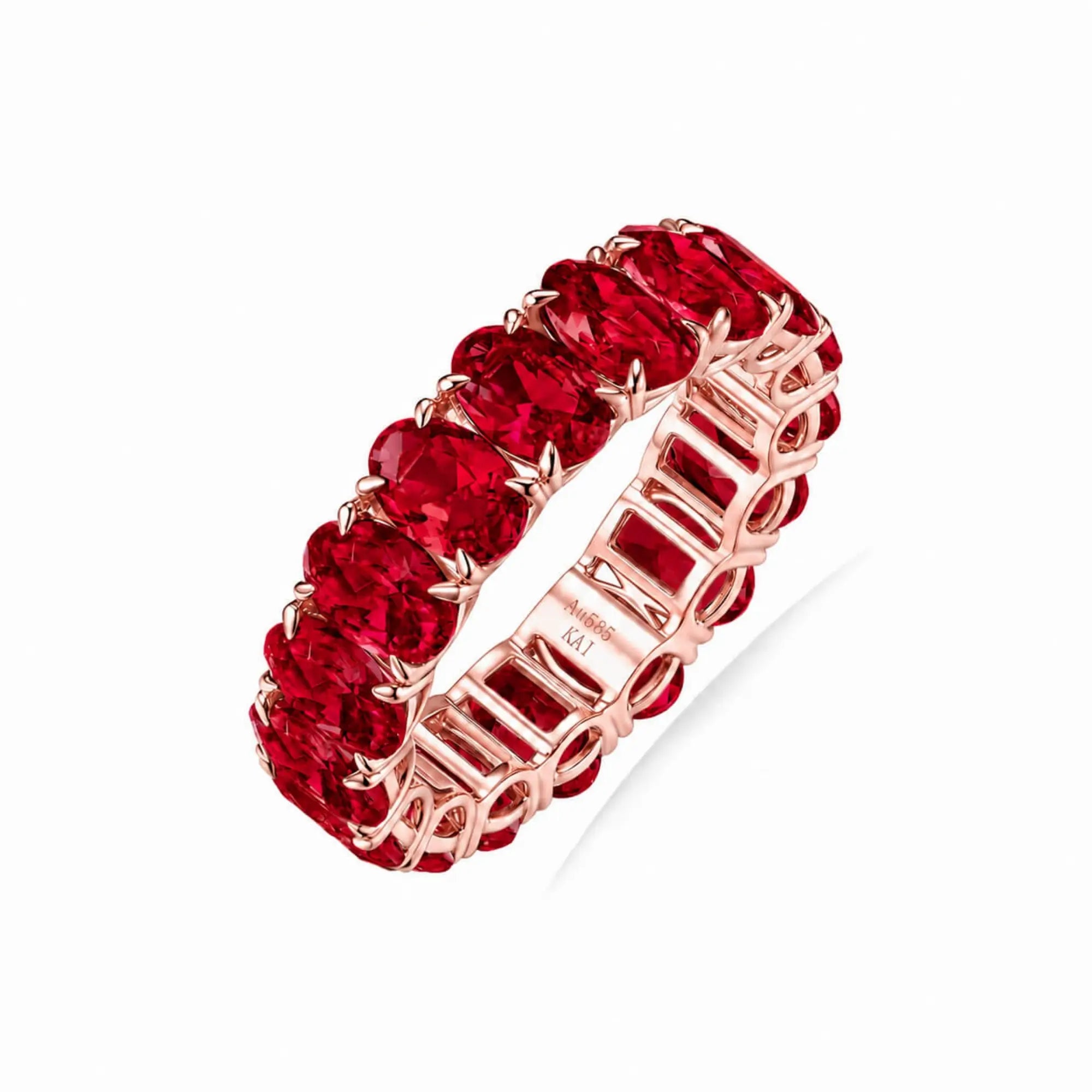 Nora 11.50 ctw Oval Lab Grown Ruby Eternity Ring in 14k rose gold