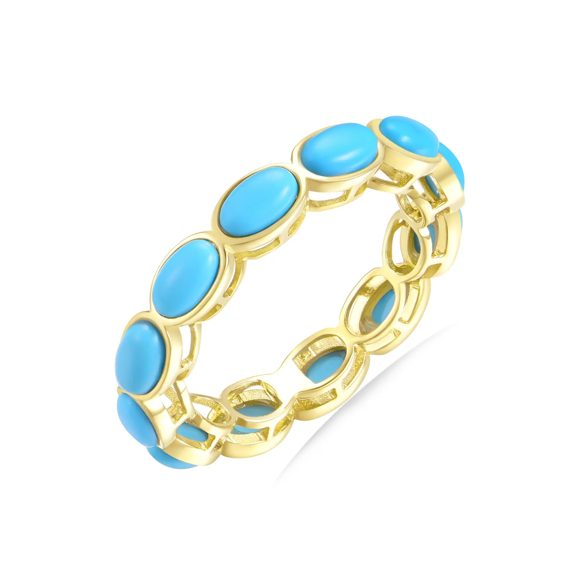 Natural Turquosie East-West Eternity Band in 14k yellow gold