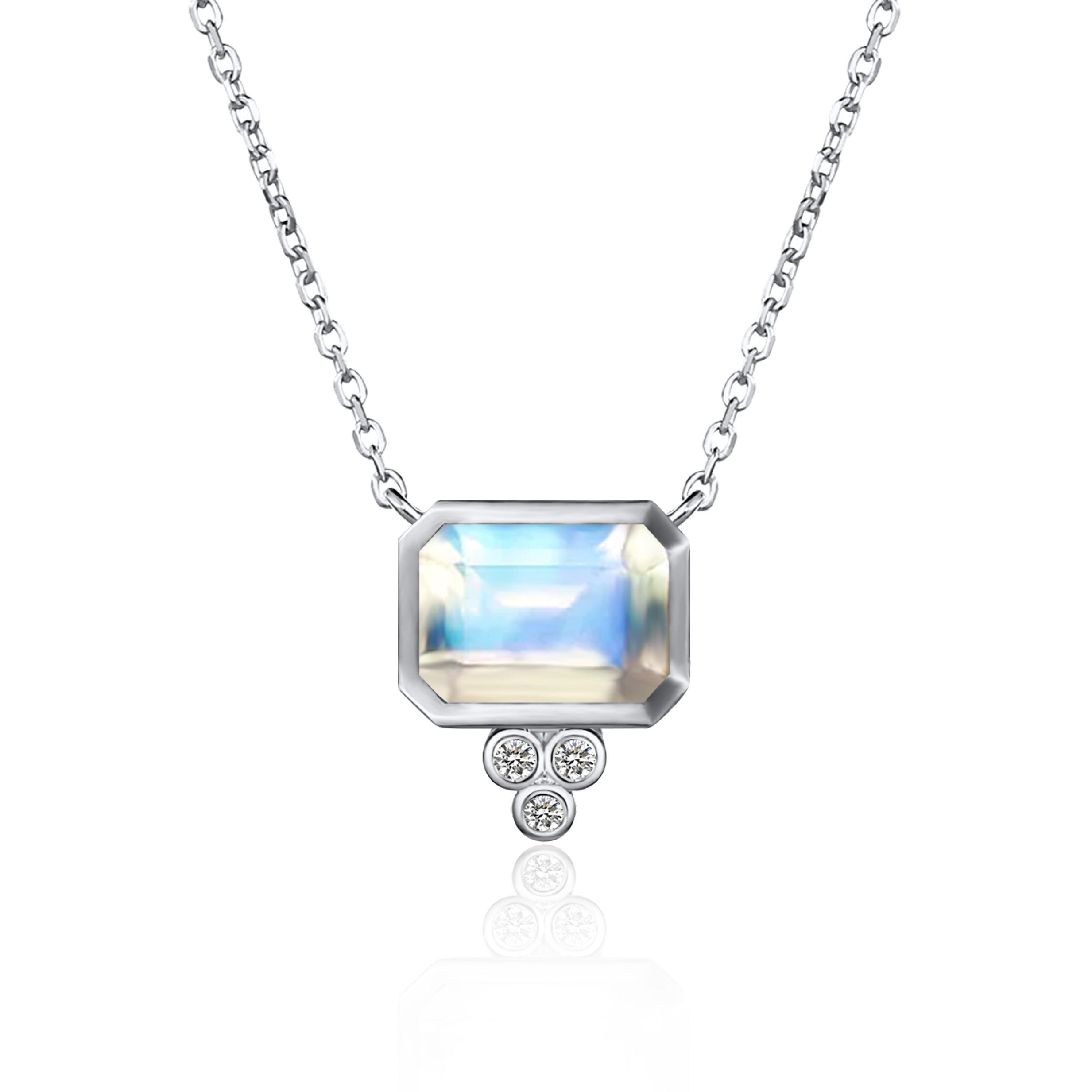Ayla Emerald-Cut Moonstone Diamond Necklace