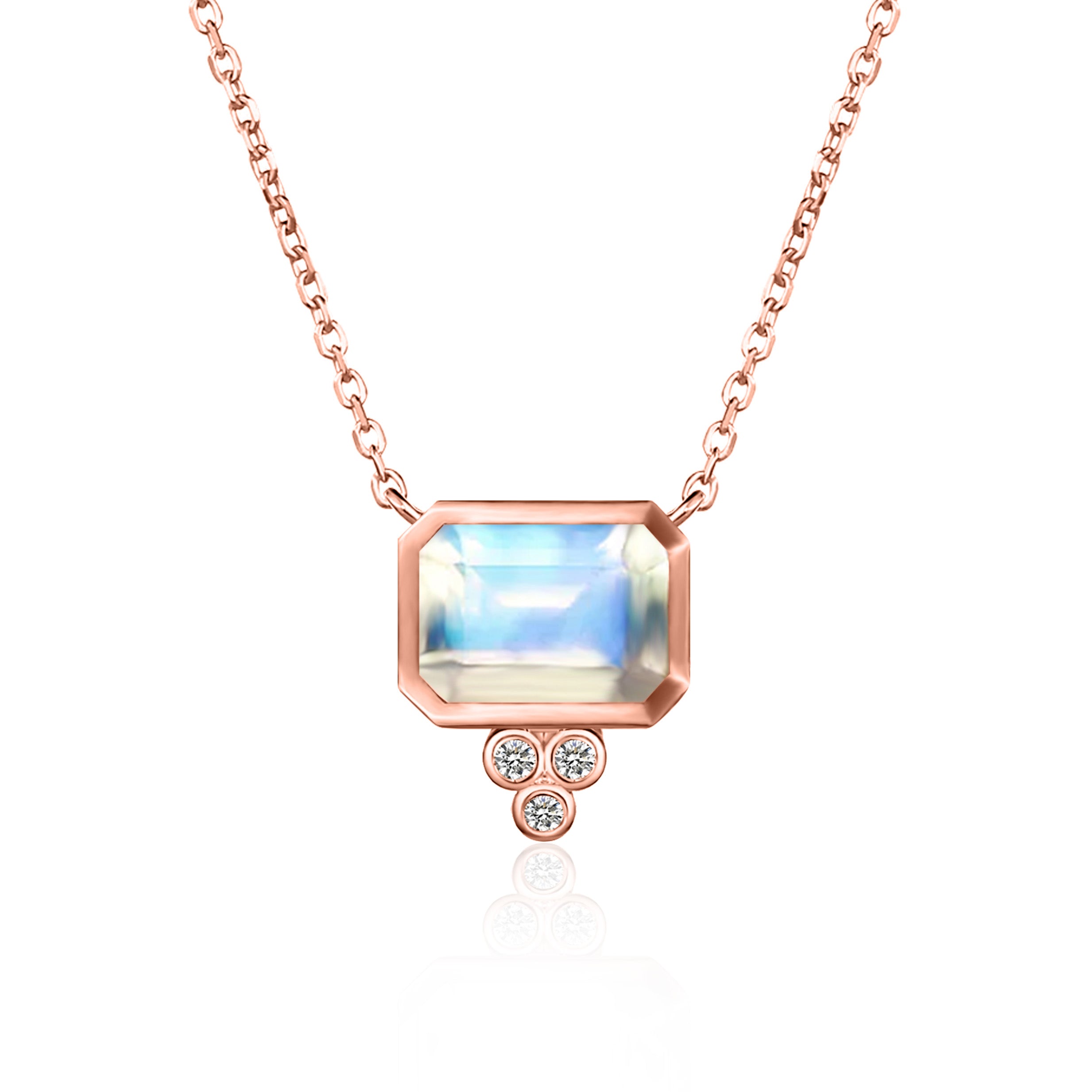 Ayla Emerald-Cut Moonstone Diamond Necklace
