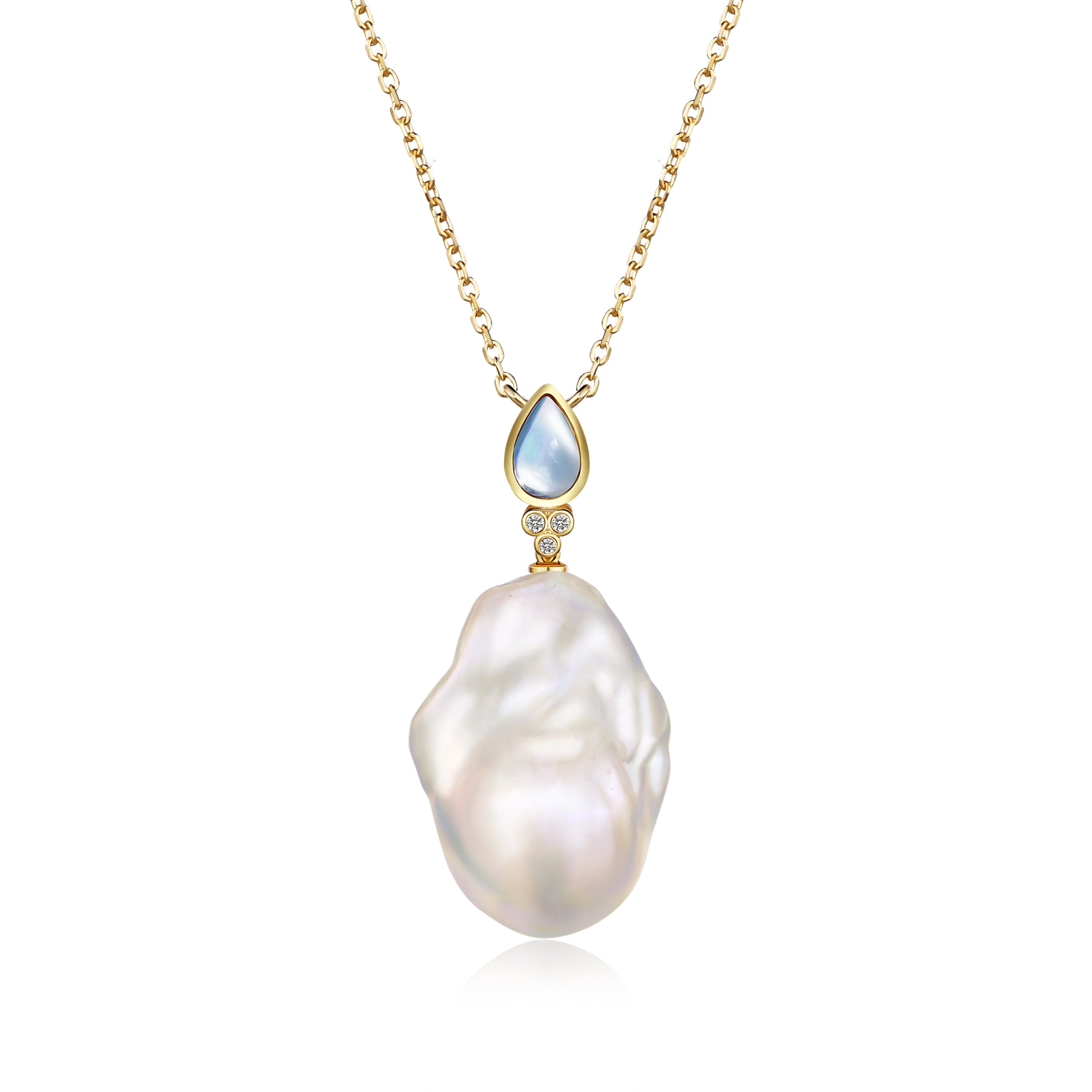 Ayla Pear-Shaped Moonstone Diamond Baroque Pearl Necklace