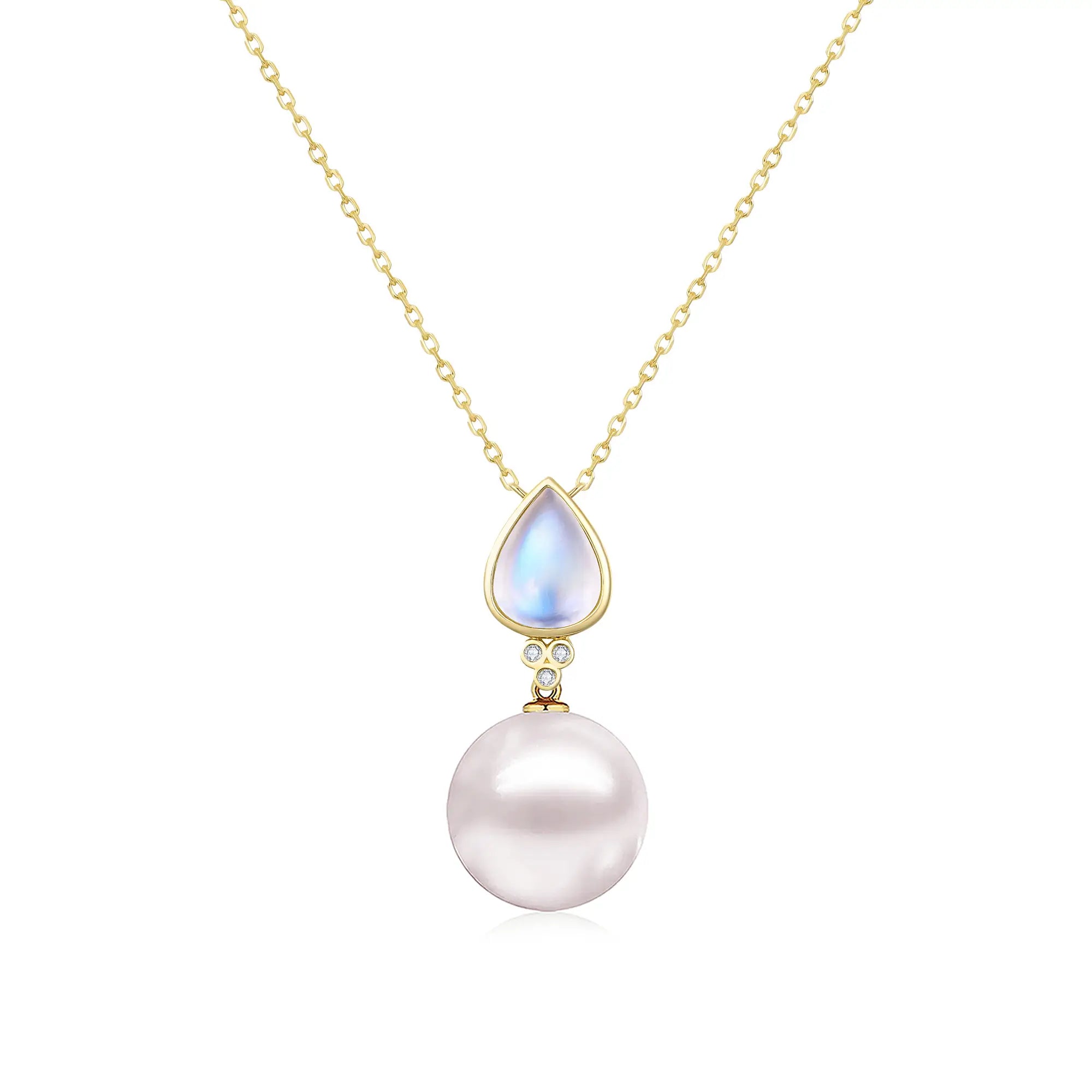 Ayla Pear-Shaped Moonstone Diamond Pearl Necklace