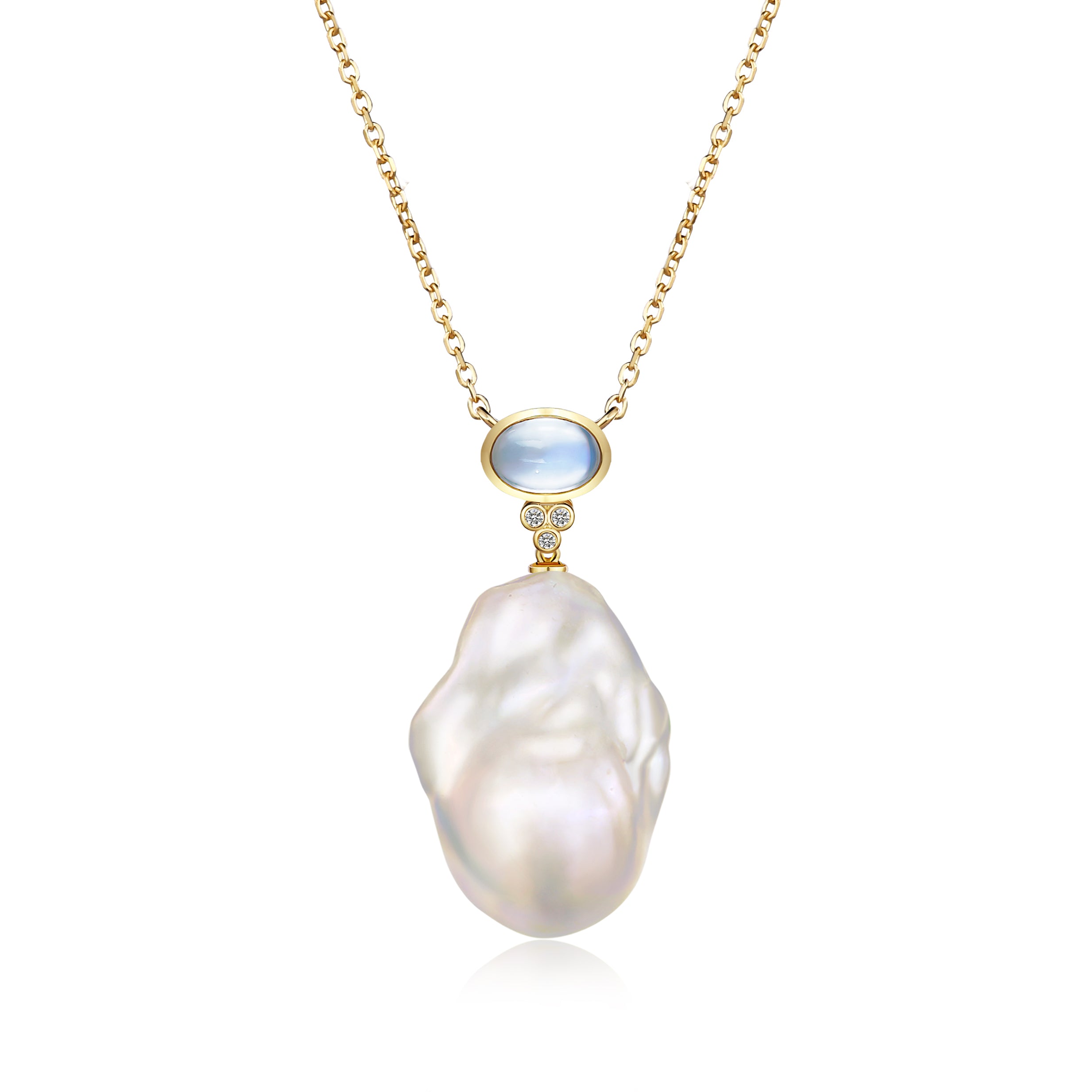 Ayla Oval Moonstone Diamond Baroque Pearl Necklace