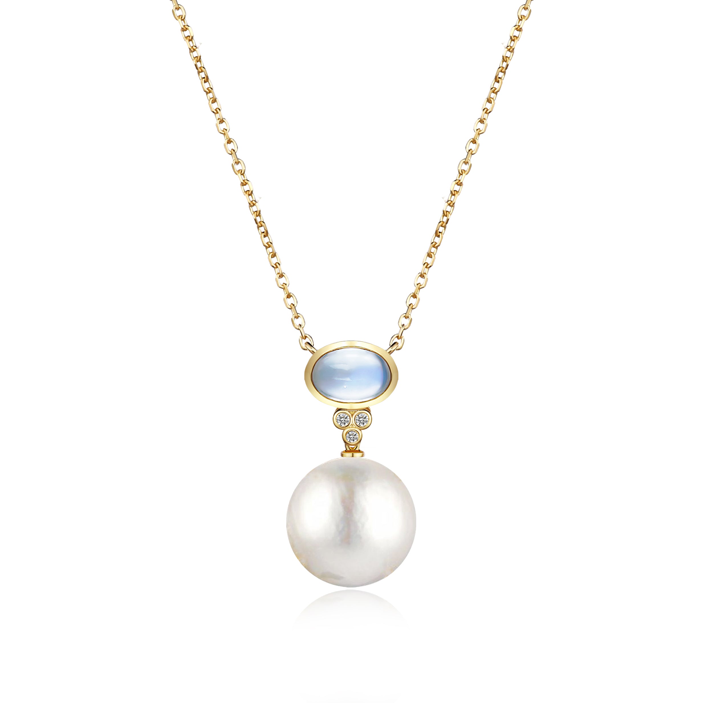 Ayla Oval Moonstone Diamond Pearl Necklace