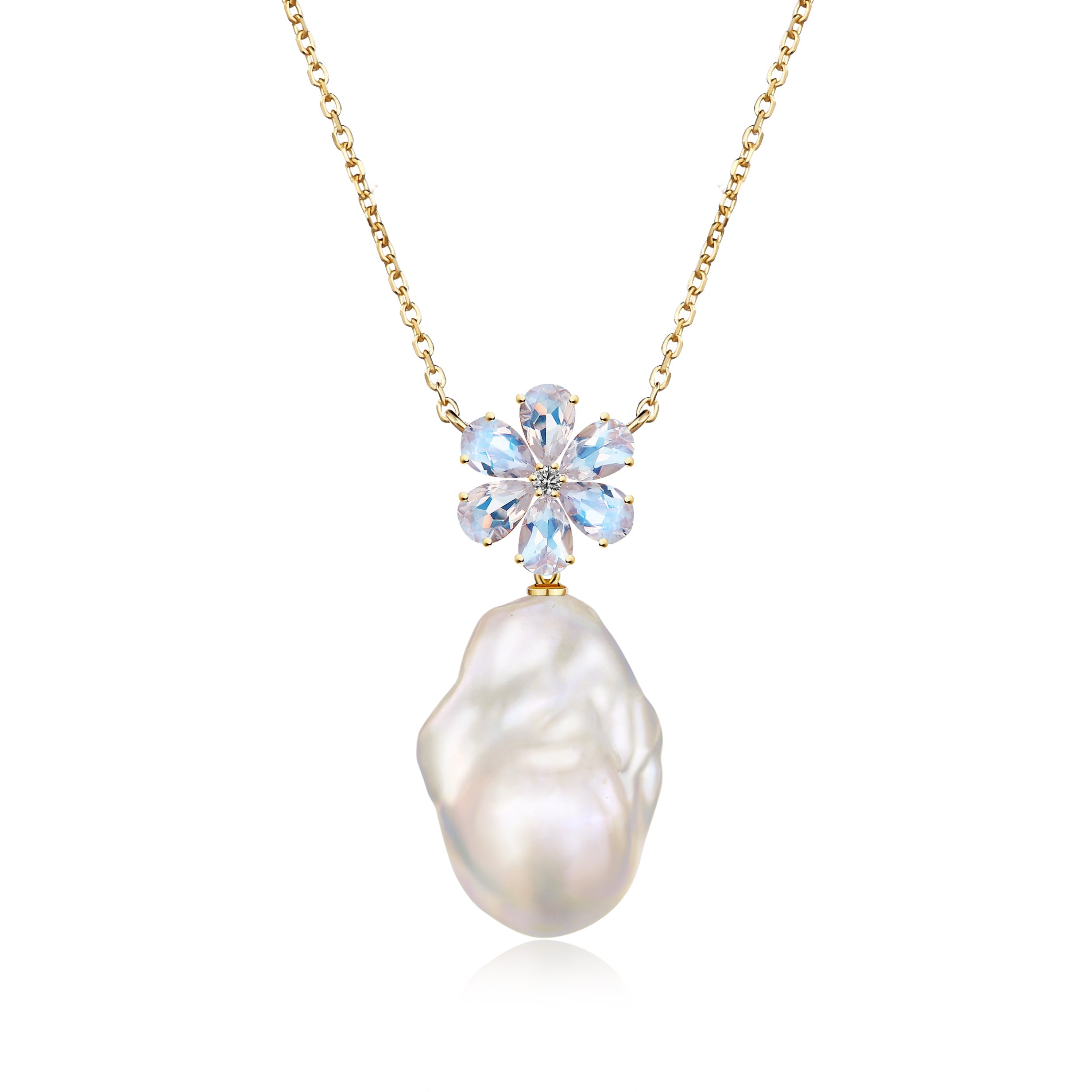 Flora Blossom Moonstone Diamond Baroque pearl Convertible Necklace