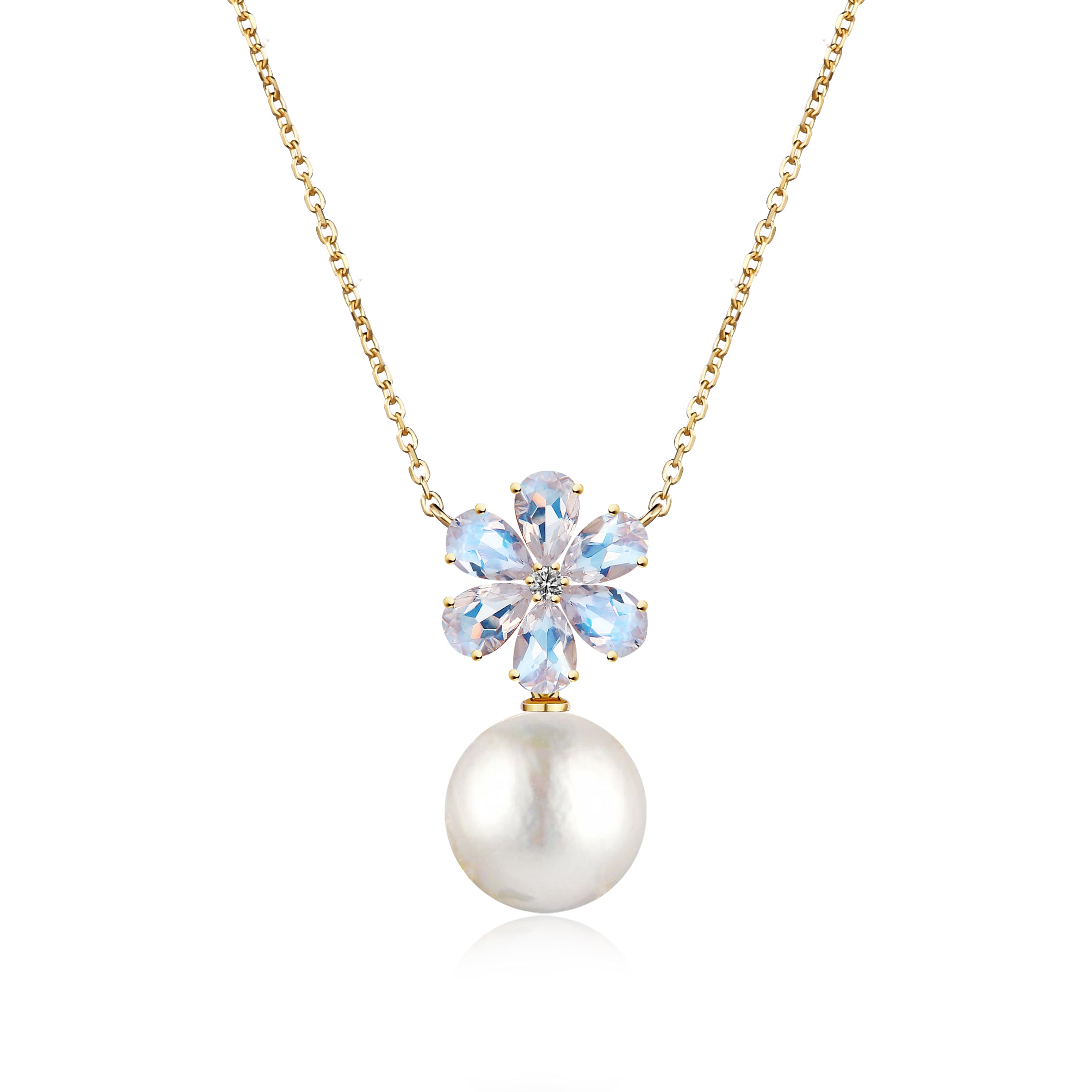 Flora Blossom Moonstone Diamond Pearl Convertible Necklace
