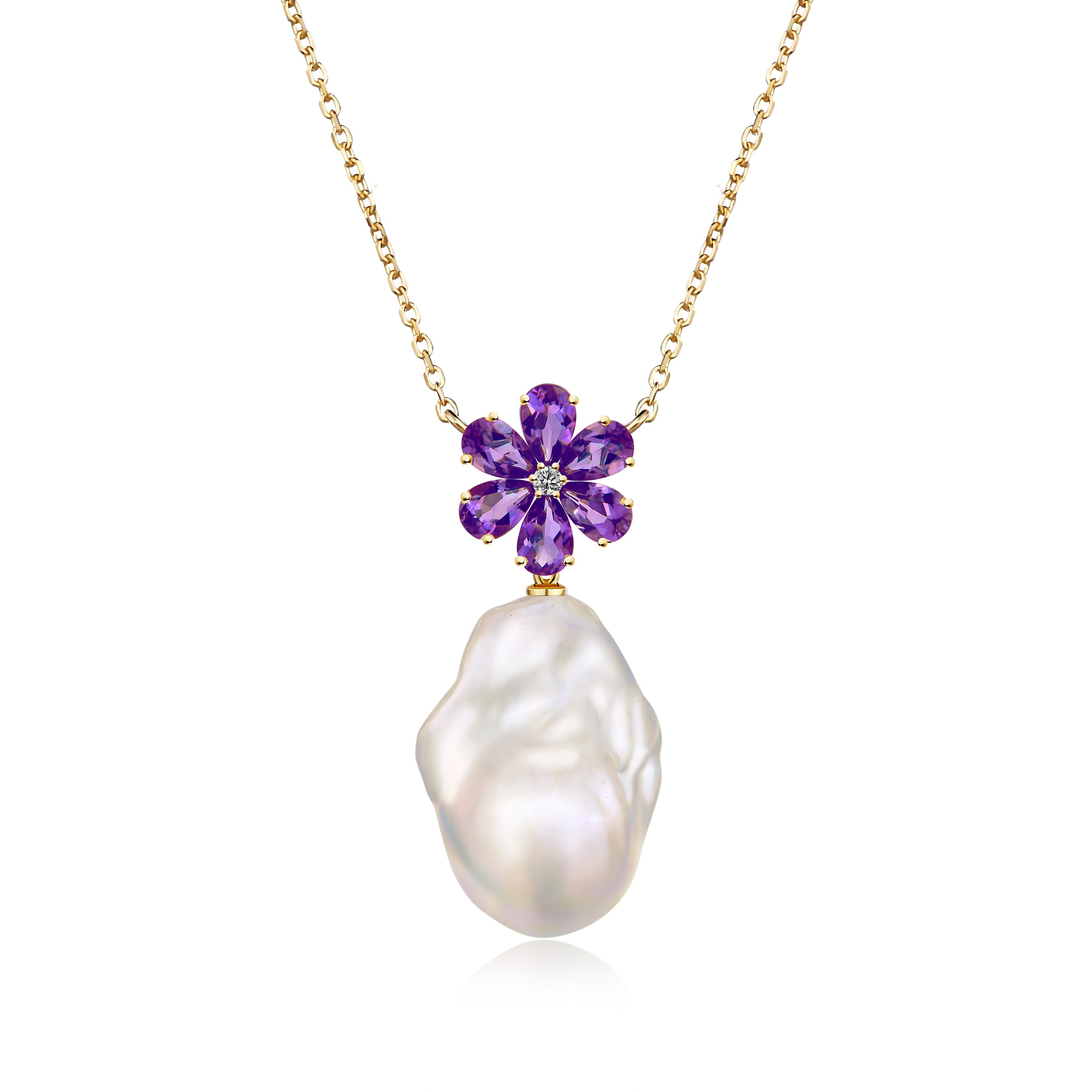 Flora Blossom Amethyst Diamond Baroque Pearl Convertible Necklace