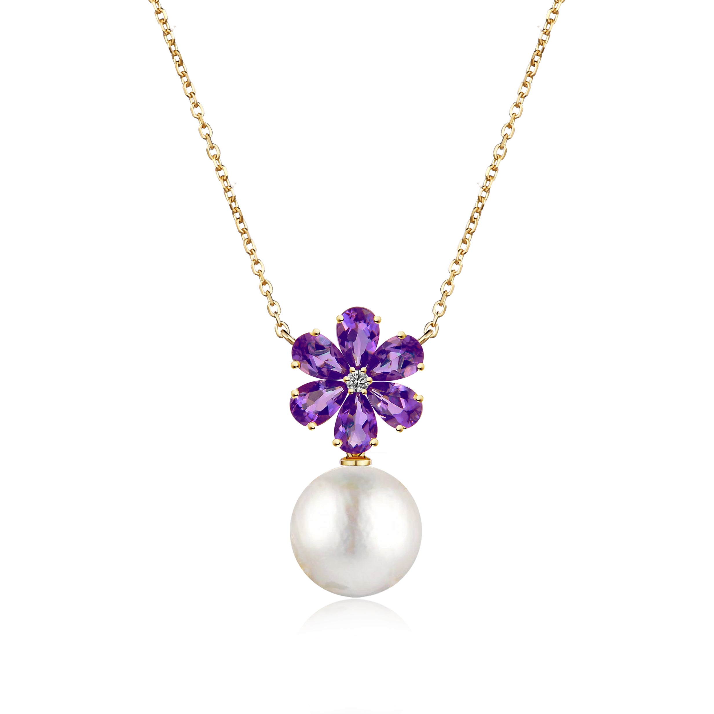 Flora Blossom Amethyst Diamond Pearl Convertible Necklace