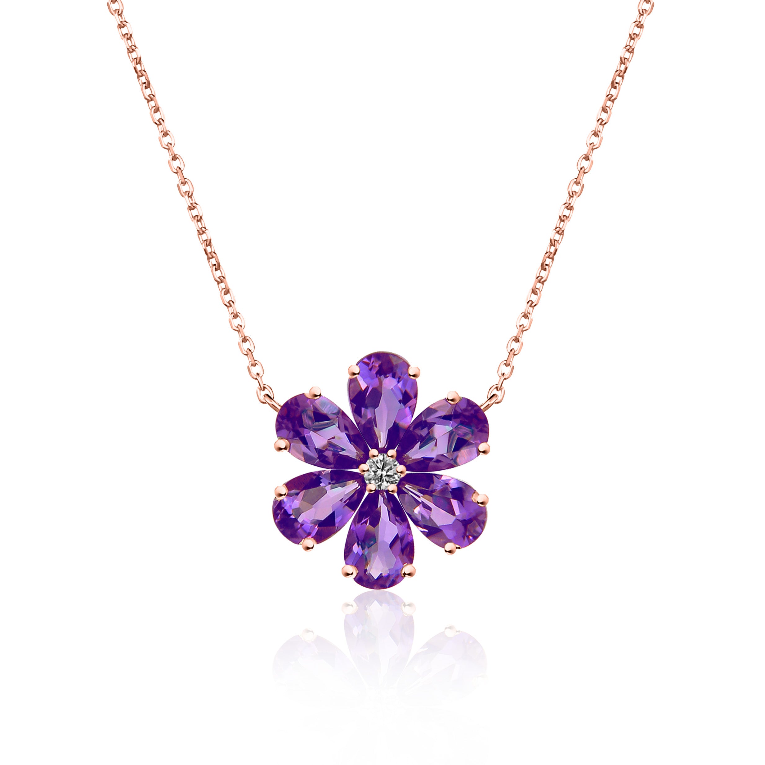 Flora Blossom Amethyst Diamond Necklace 14k rose gold