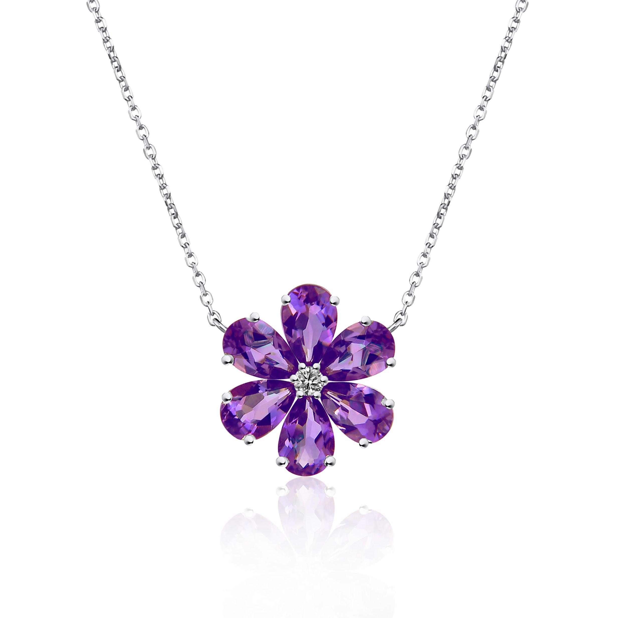 Flora Blossom Amethyst Diamond Necklace 14k white gold