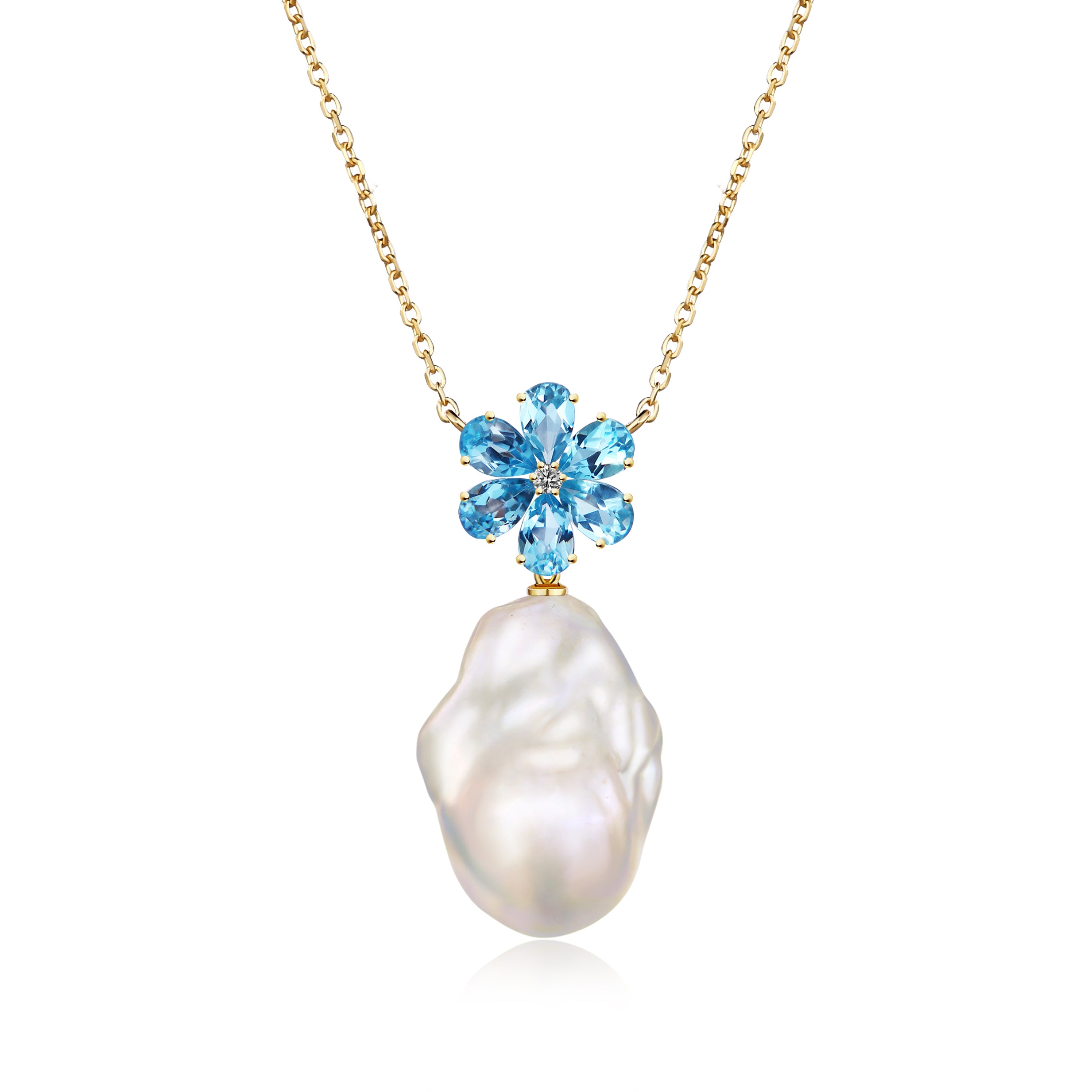 Flora Blossom Topaz Diamond Baroque pearl Convertible Necklace