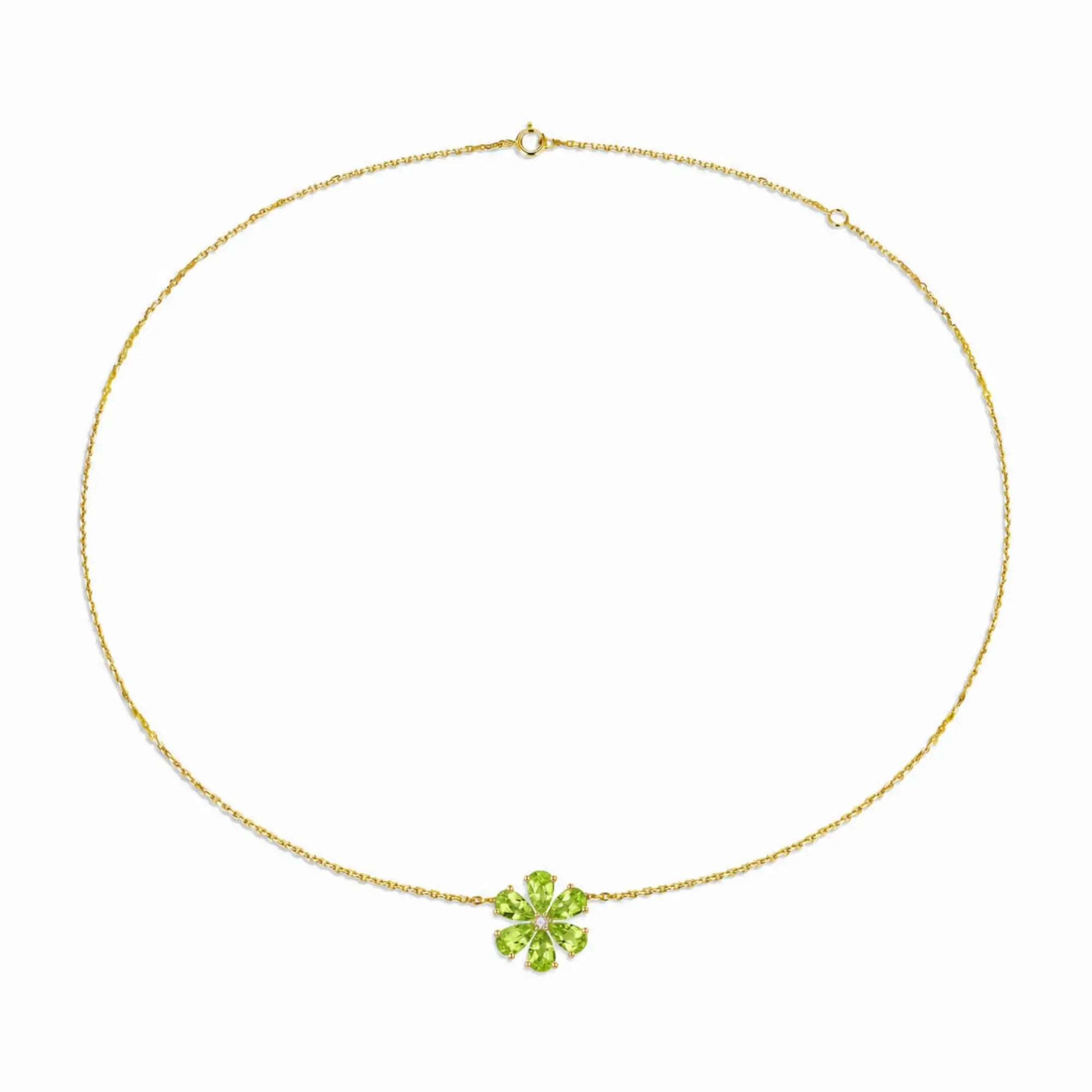 Flora Blossom Natural 2.72 Peridot Diamond Necklace in 14k yellow gold