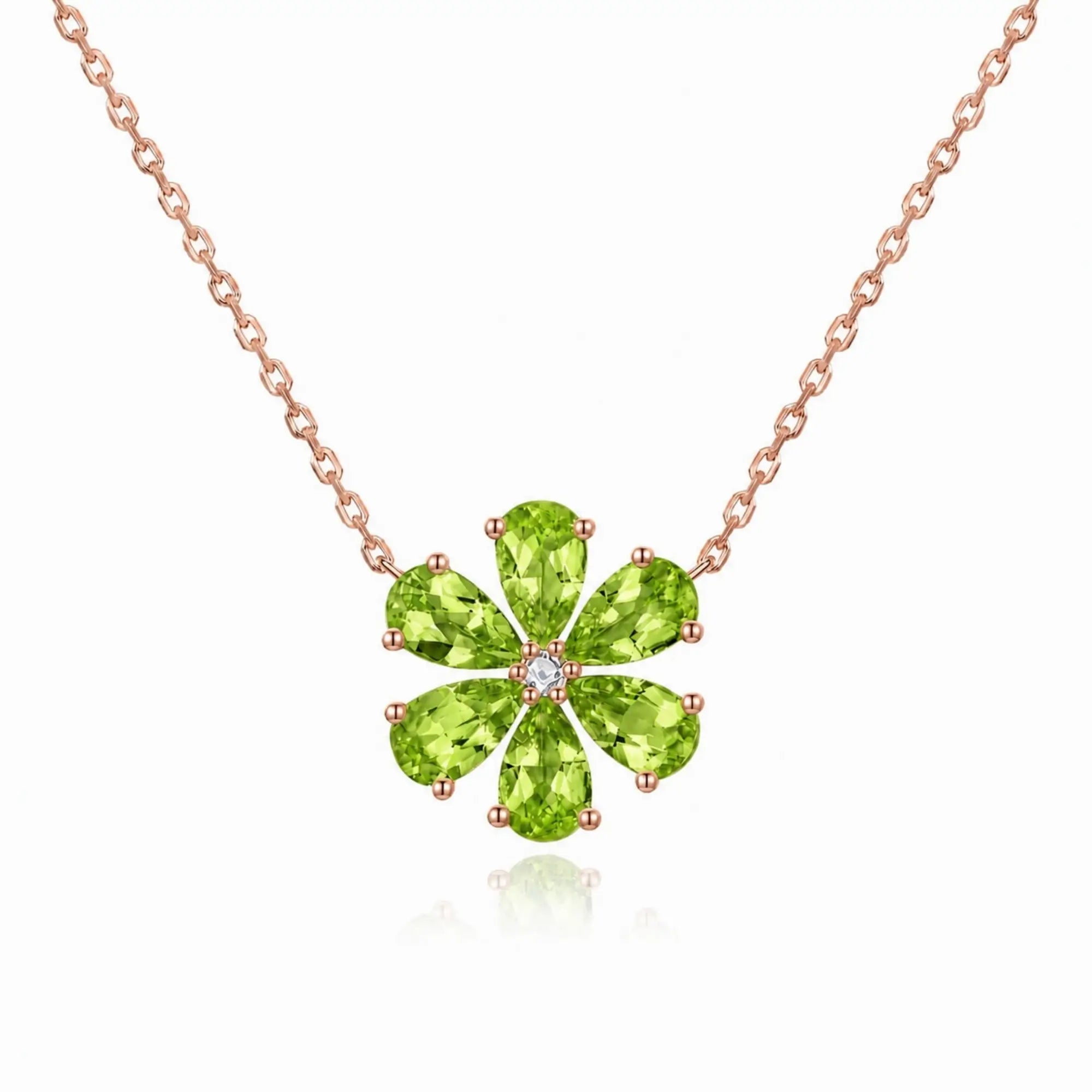 Flora Blossom Natural 2.72 Peridot Diamond Necklace in 14k rose gold
