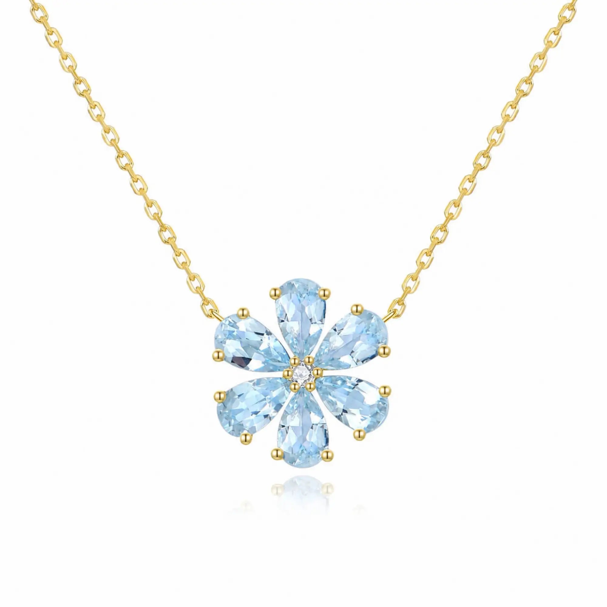 Flora Blossom Natural 2.42ctw Aquamarine Diamond Necklace in 14k yellow gold