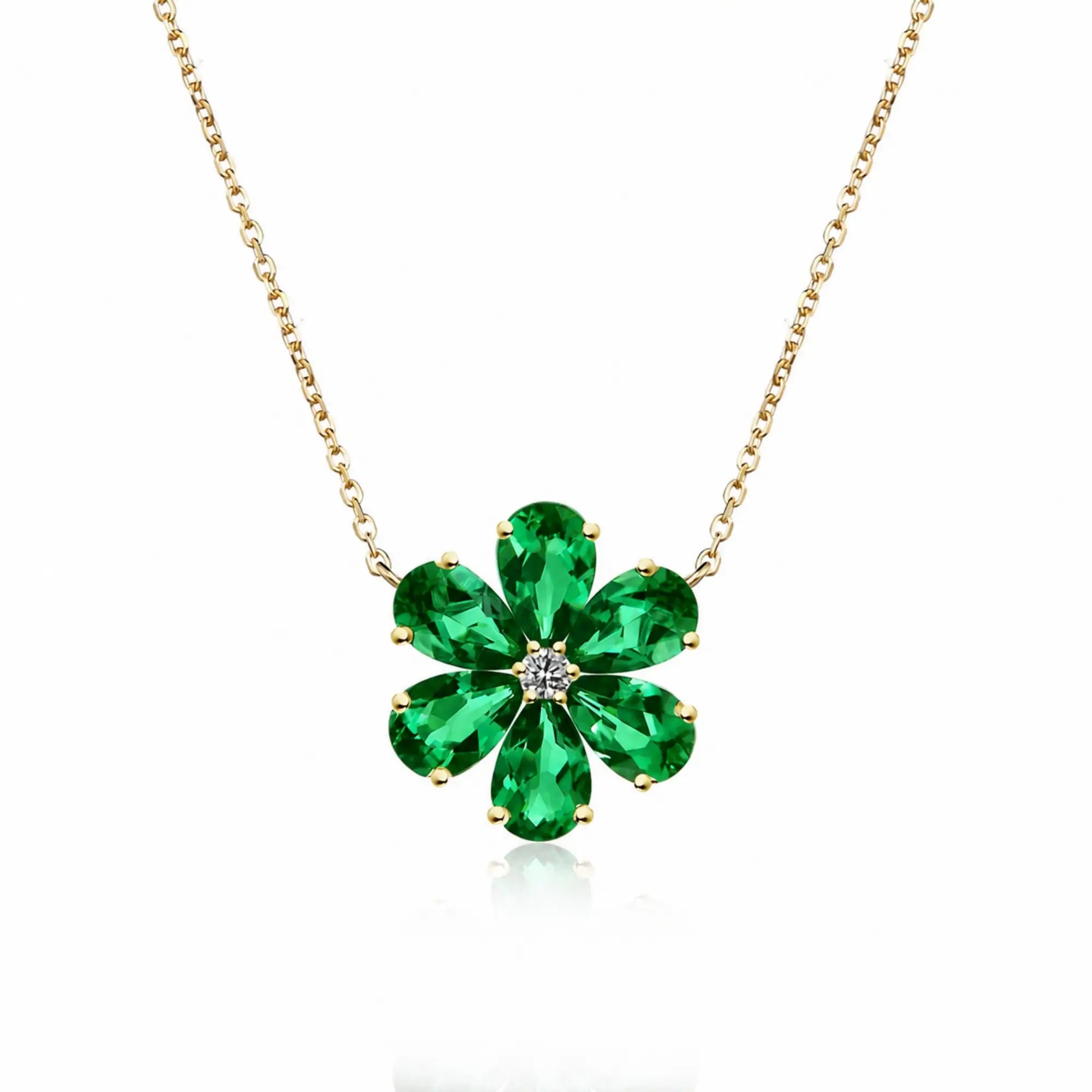14k yellow gold Flora Blossom 2.42 ctw Lab Grown Emerald Diamond Necklace
