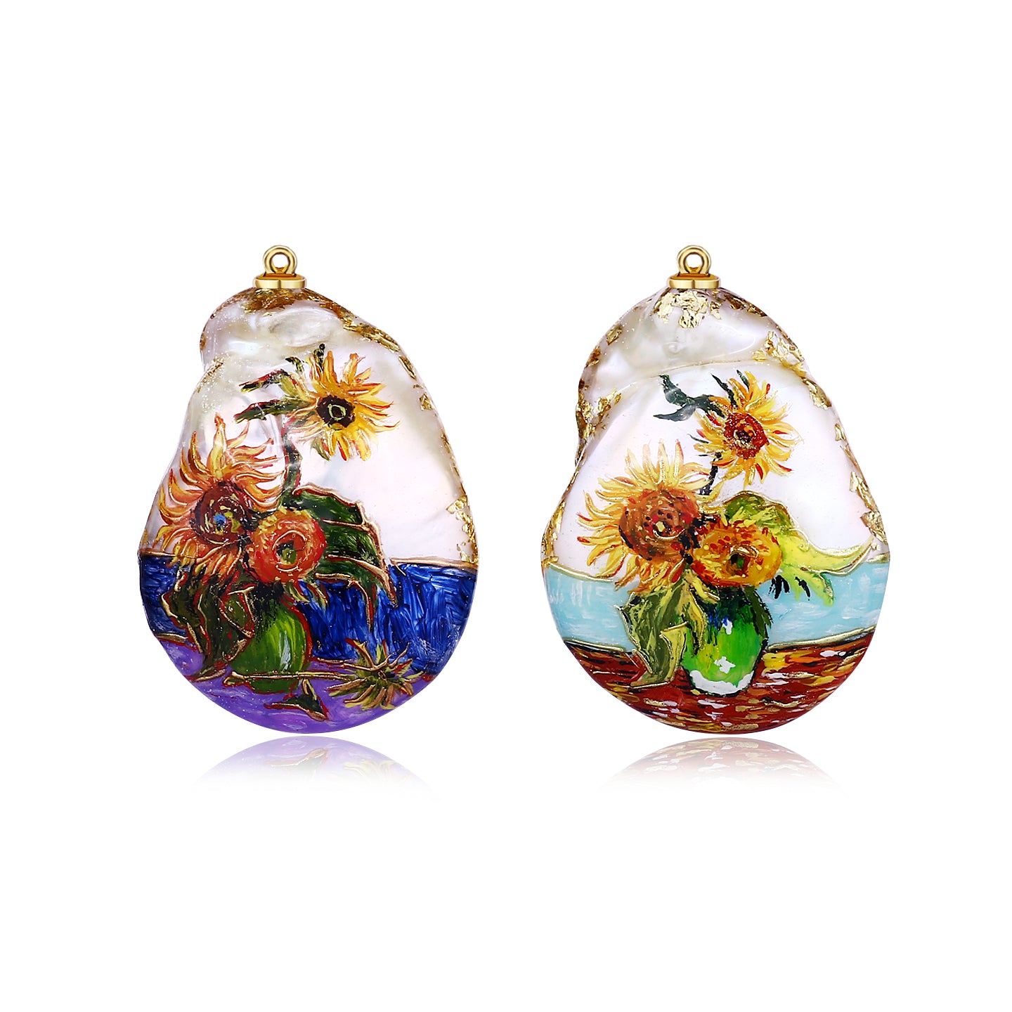 Hand-Painted Sunflowers Baroque Pearl Enhancers