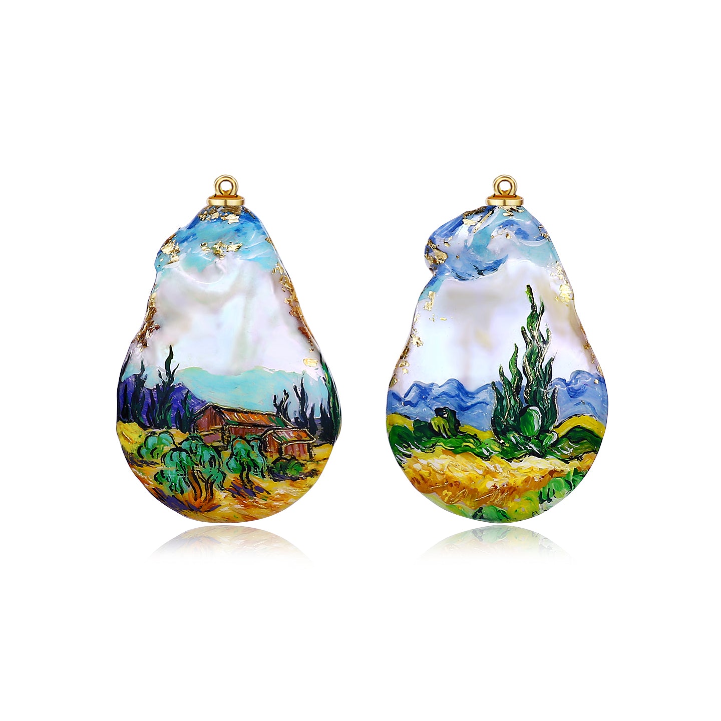 Paradise Sapphire Convertible Hand-painted Wheatfield Pearl Drop Earrings