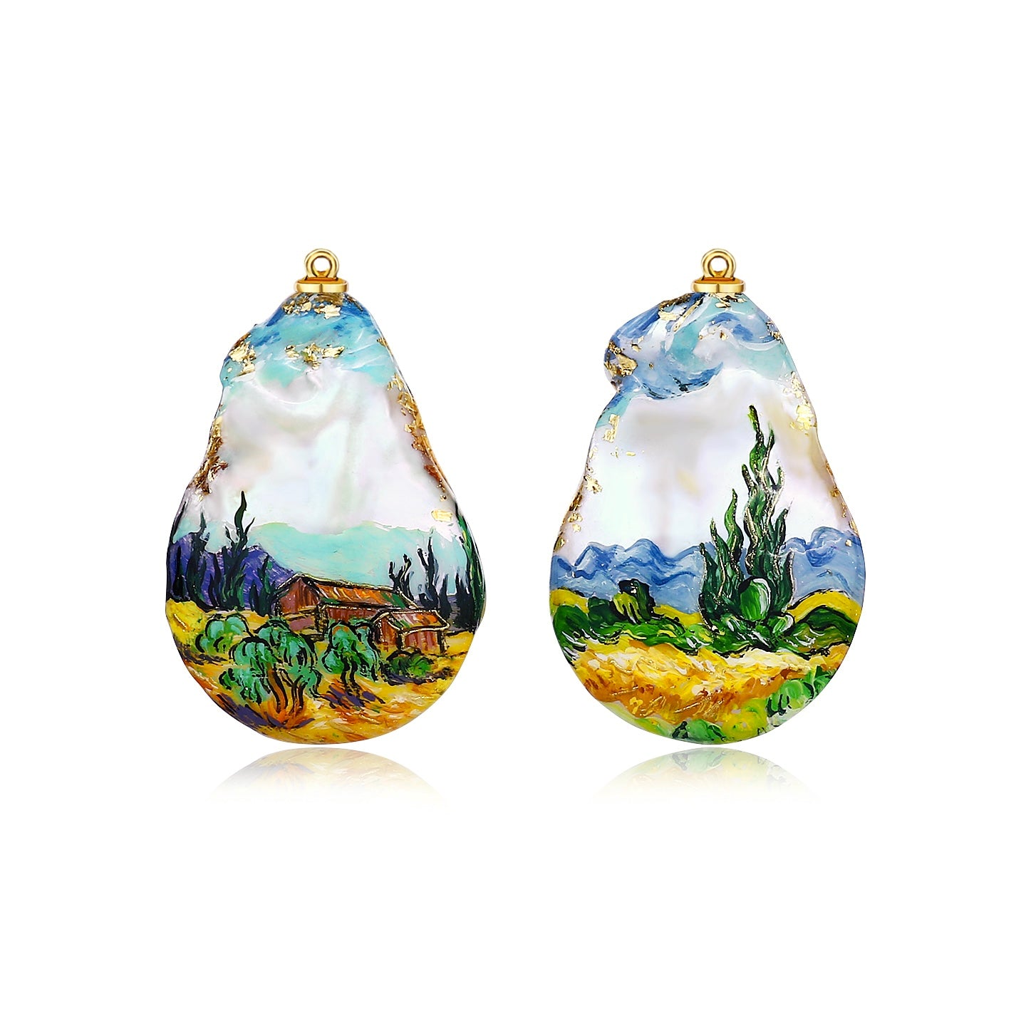 Hand-Painted Wheatfield Baroque Pearl Enhancers