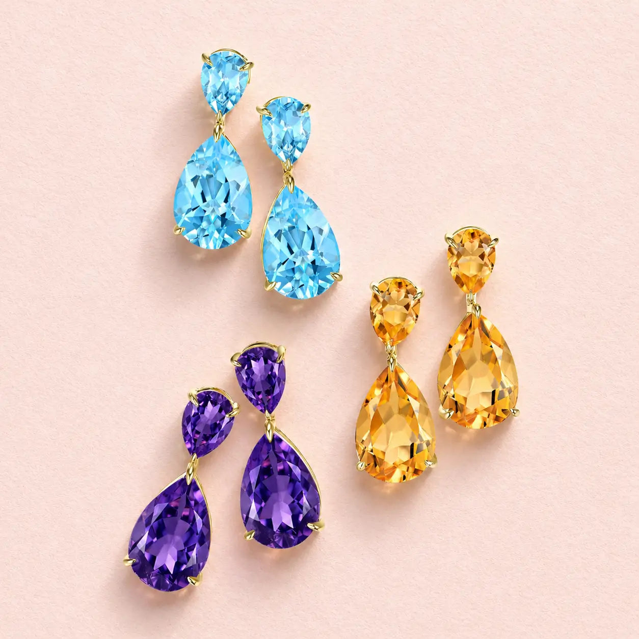 Duet Natural Pear natural colorful gemstones Drop Earrings in 14k solid gold
