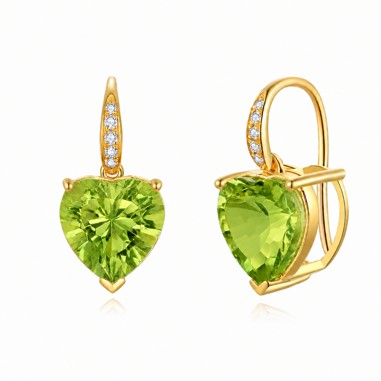 Radiant Heart Peridot Diamond Drop Earrings