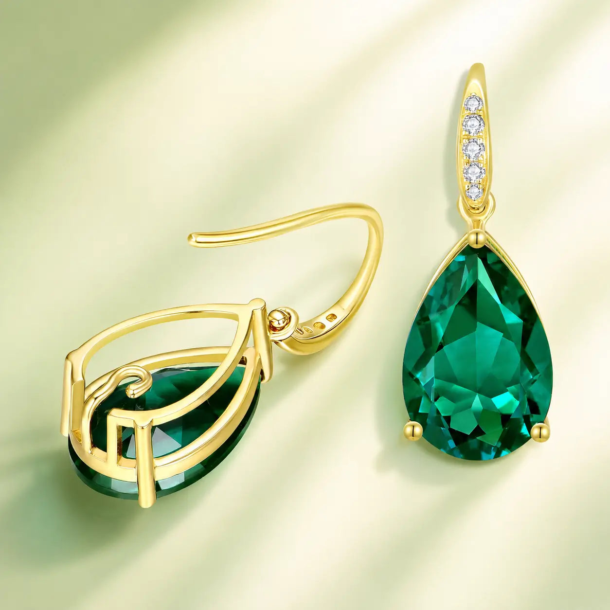 Radiant Pear Lab-Grown Emerald Diamond Drop Earrings