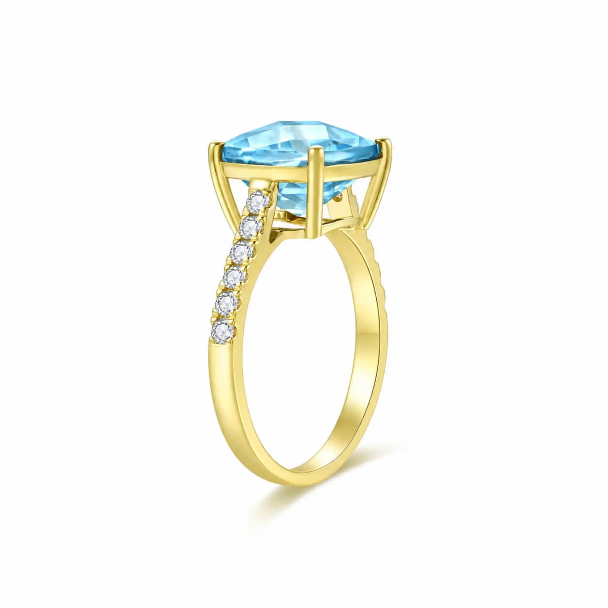 Radiant Cushion Natural Sky blue Topaz Diamond Ring in 14k yellow gold