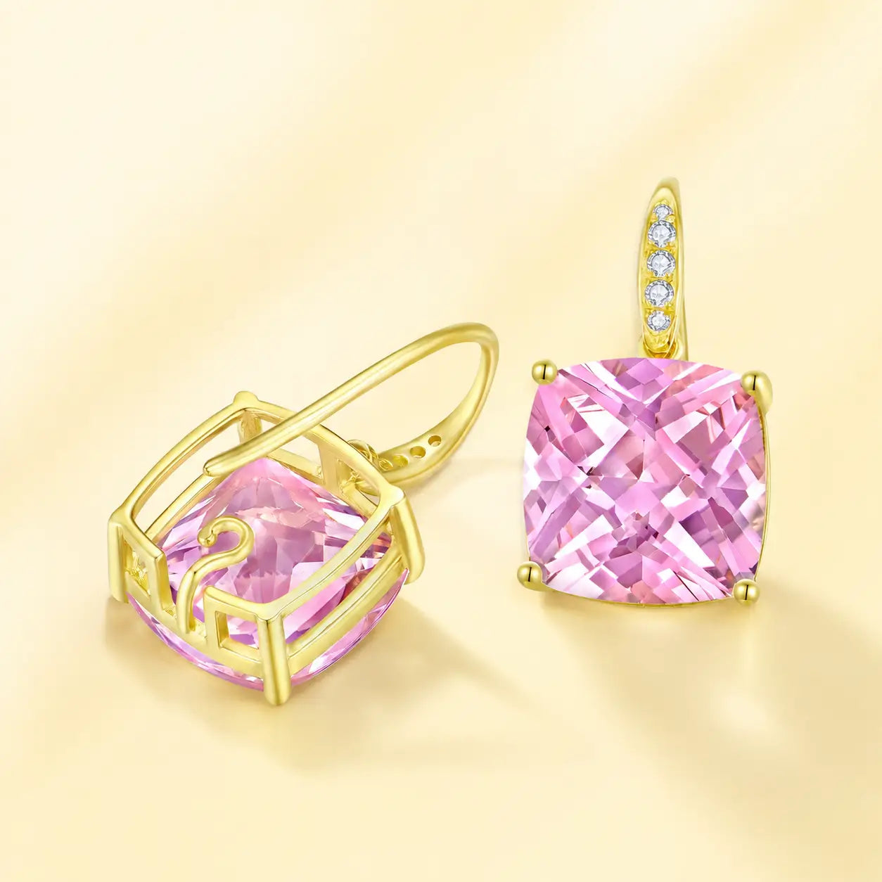 Kai 14k gold Radiant Cushion 6.75ctw Lab-Grown Morganite & Diamond Drop Earrings