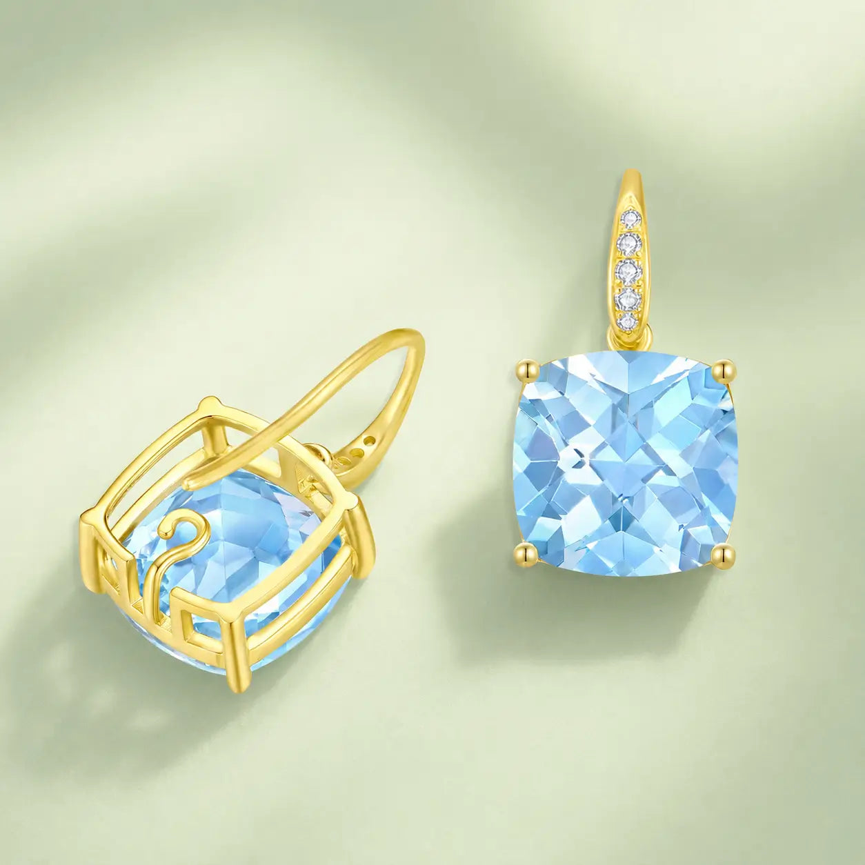 14k gold Radiant Cushion Natural 9.65ctw Topaz Diamond Drop Earrings