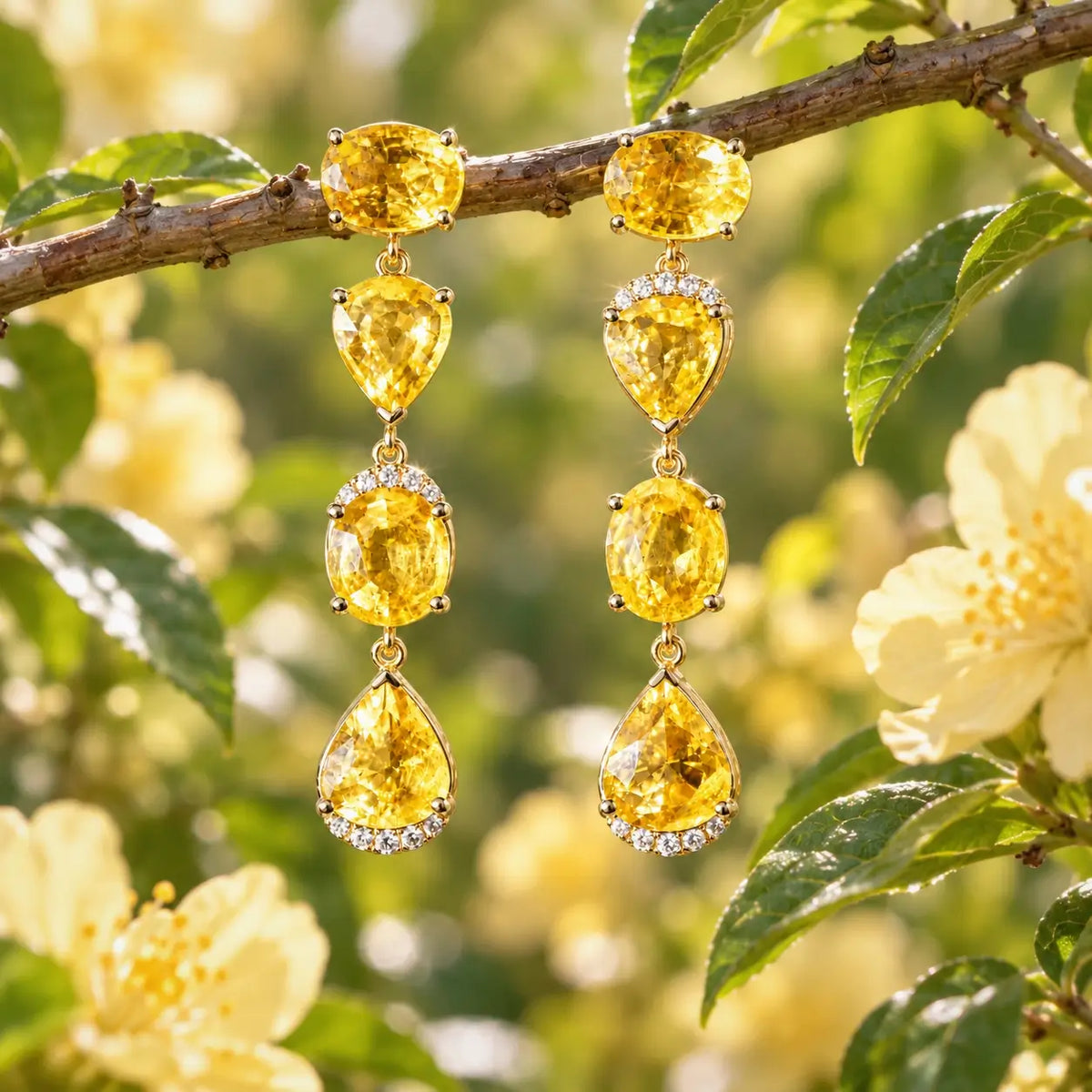 14k yellow gold Garden Melody 6.74 ctw Natural Yellow Sapphire & Diamond Drop Earrings (One-of-a-Kind)