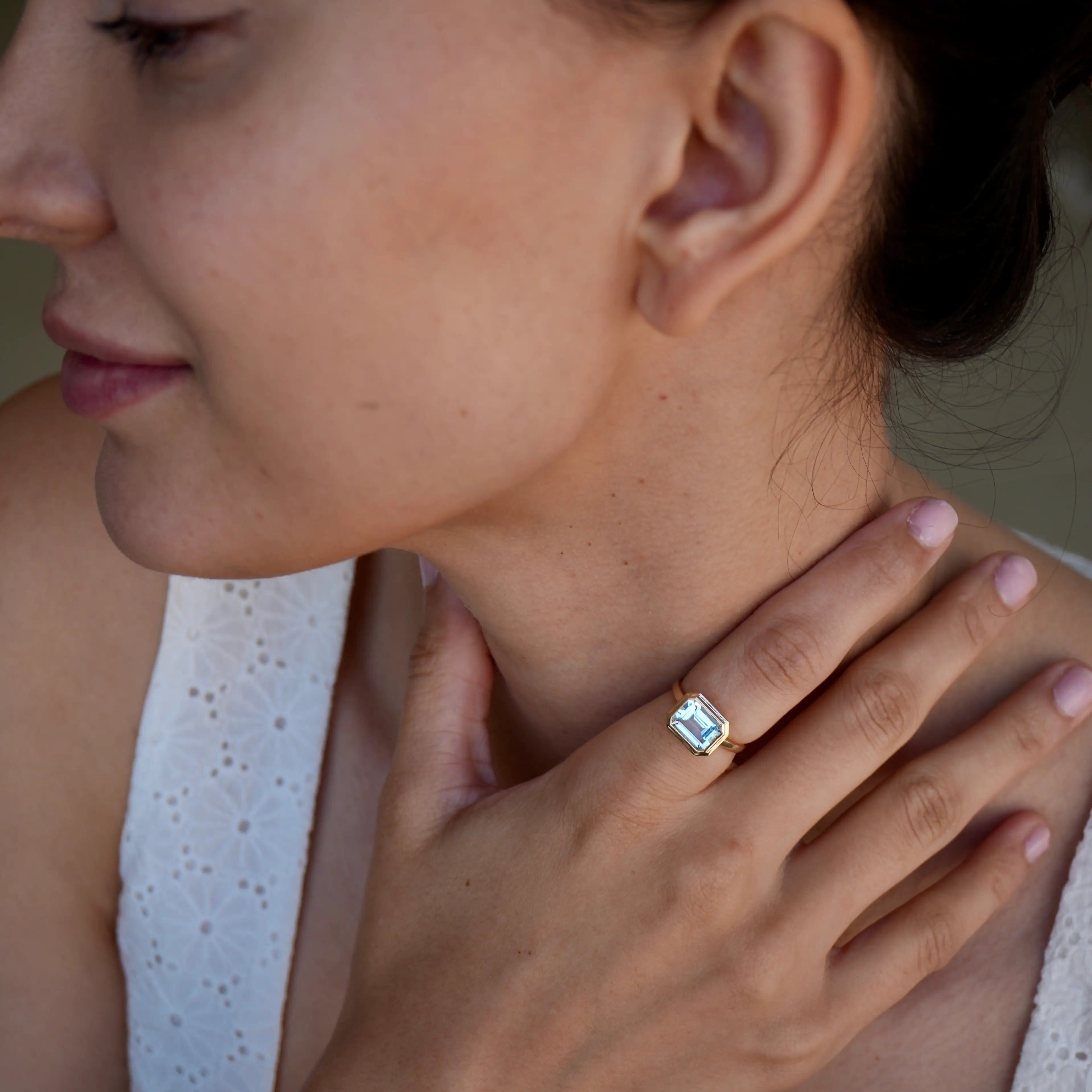 Bella East-West Emerald-Cut Aquamarine Ring
