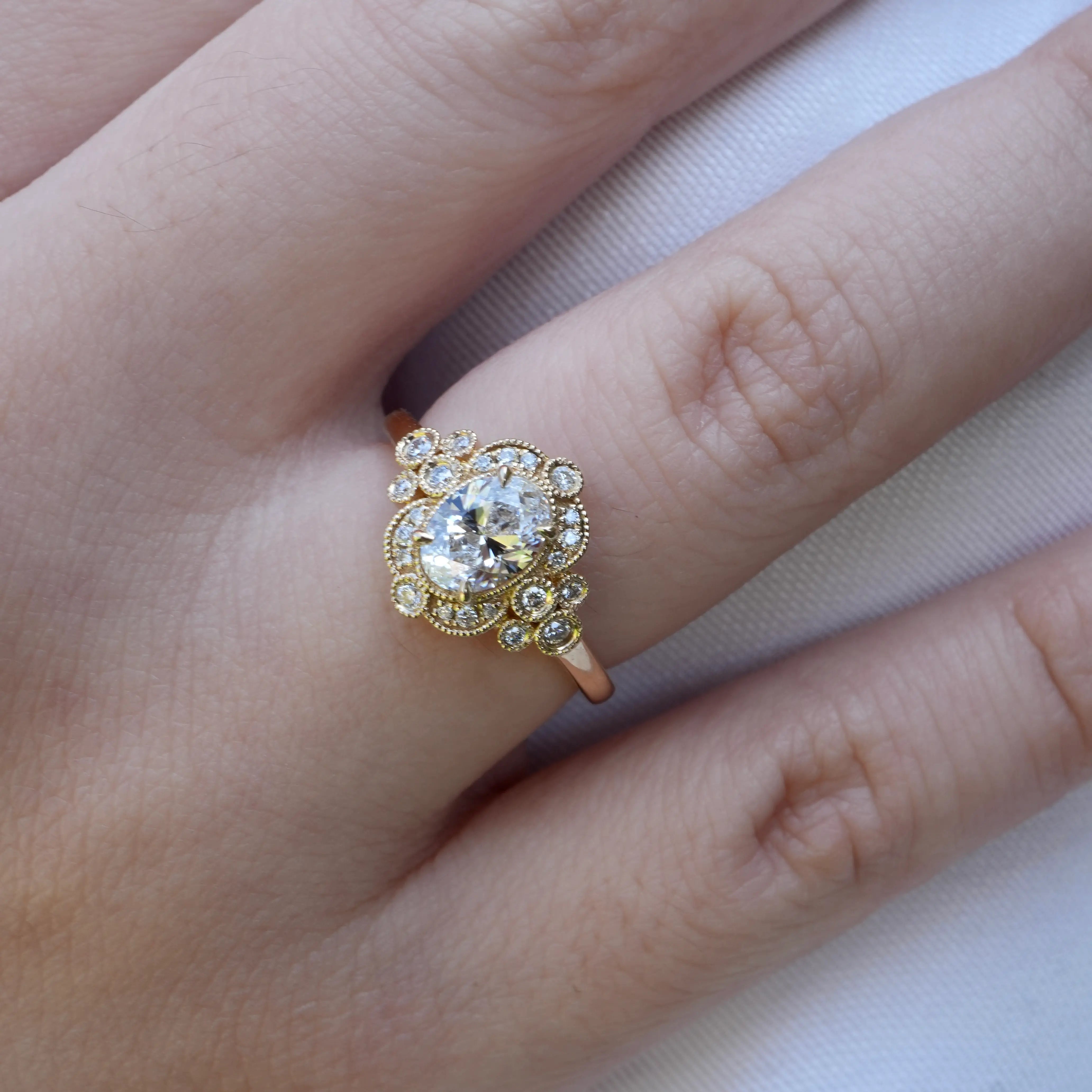 Shield of Love Oval Lab Grown Diamond Ring 14k yellow gold