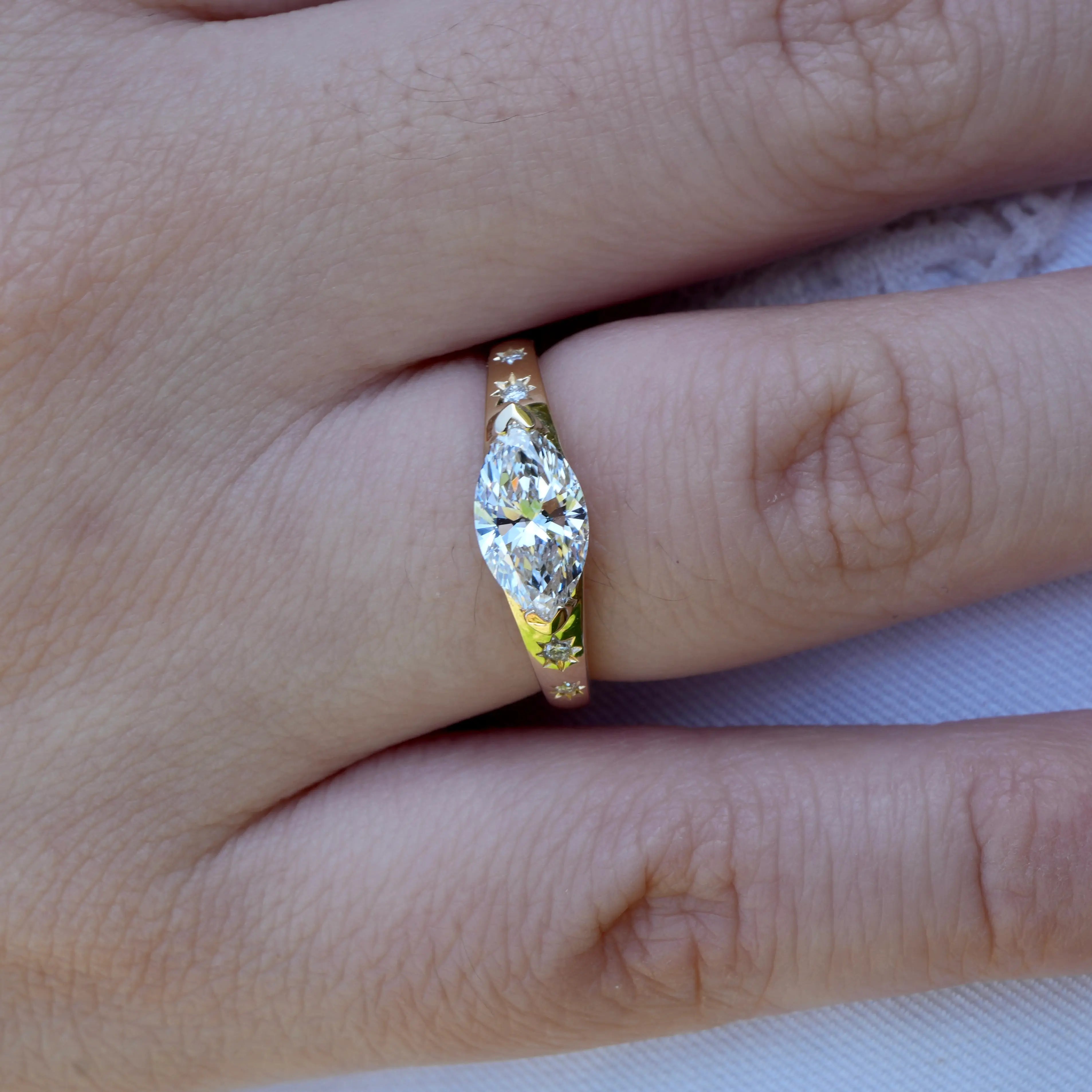 Vintage Starlight Lab Grown Diamond Ring in 14k solid gold yellow gold