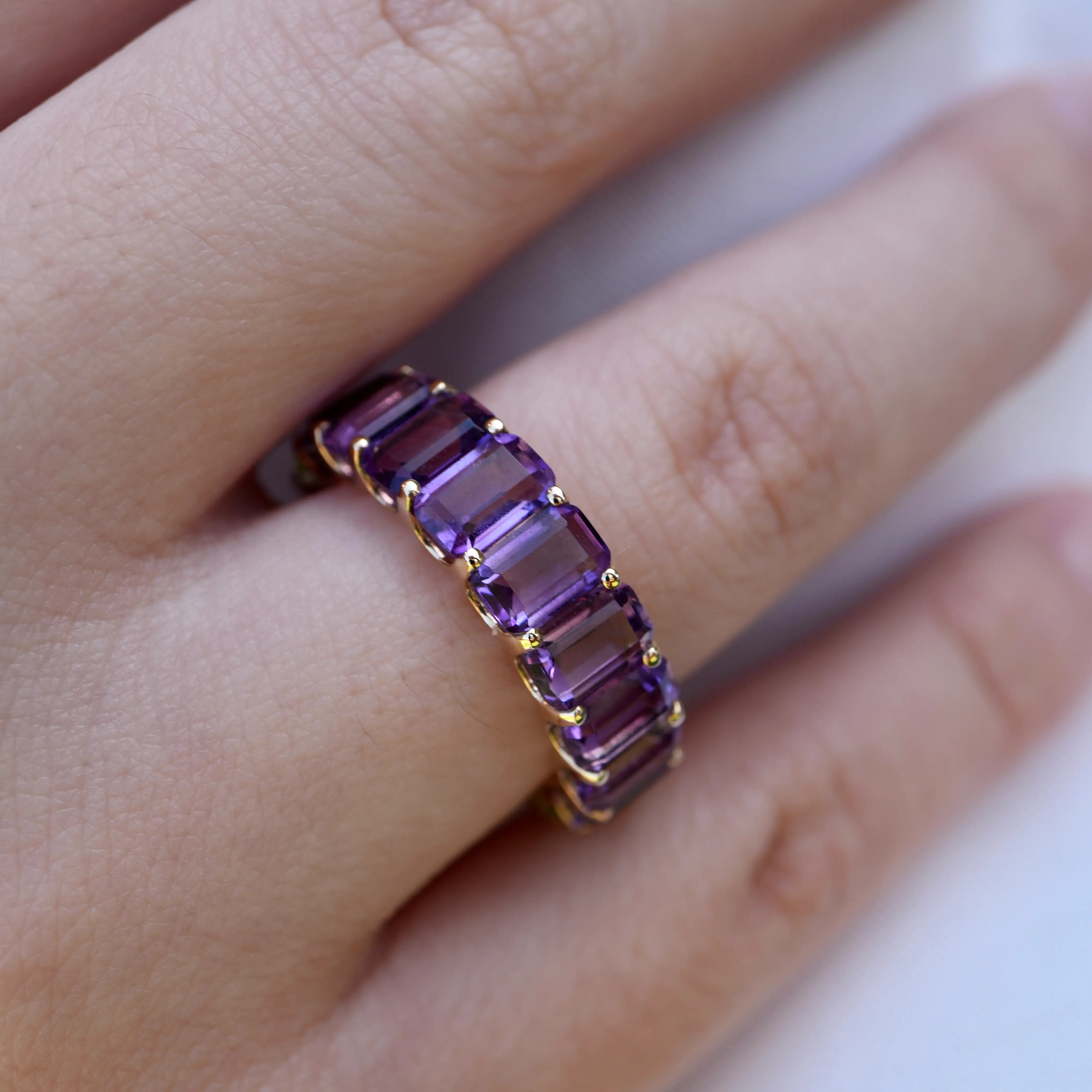Nora Emerald-Cut Natural Amethyst & Peridot Duo Eternity Ring 14k yellow gold