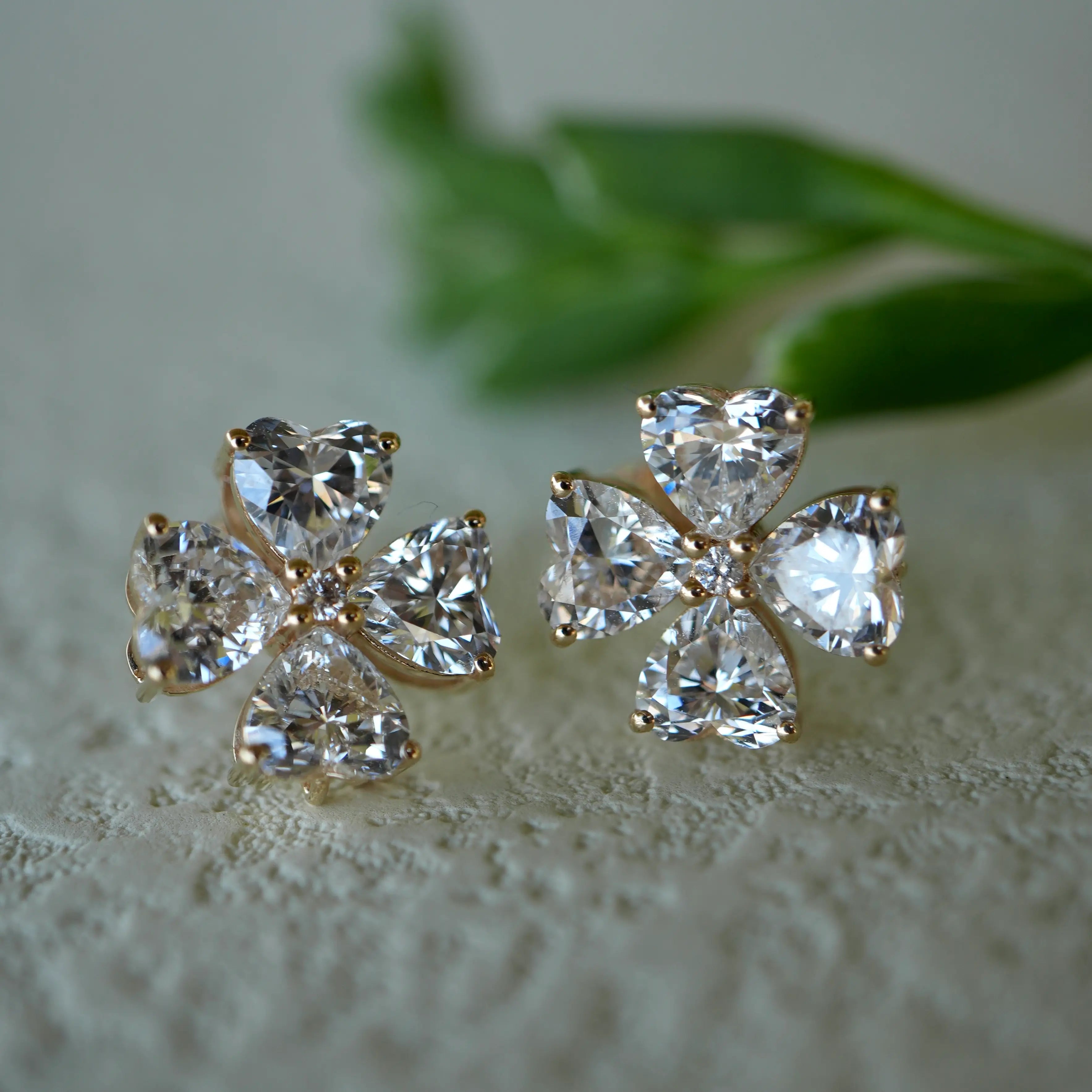 Lucky Clover Lab Grown Diamond Clover Earrings 14k solid gold