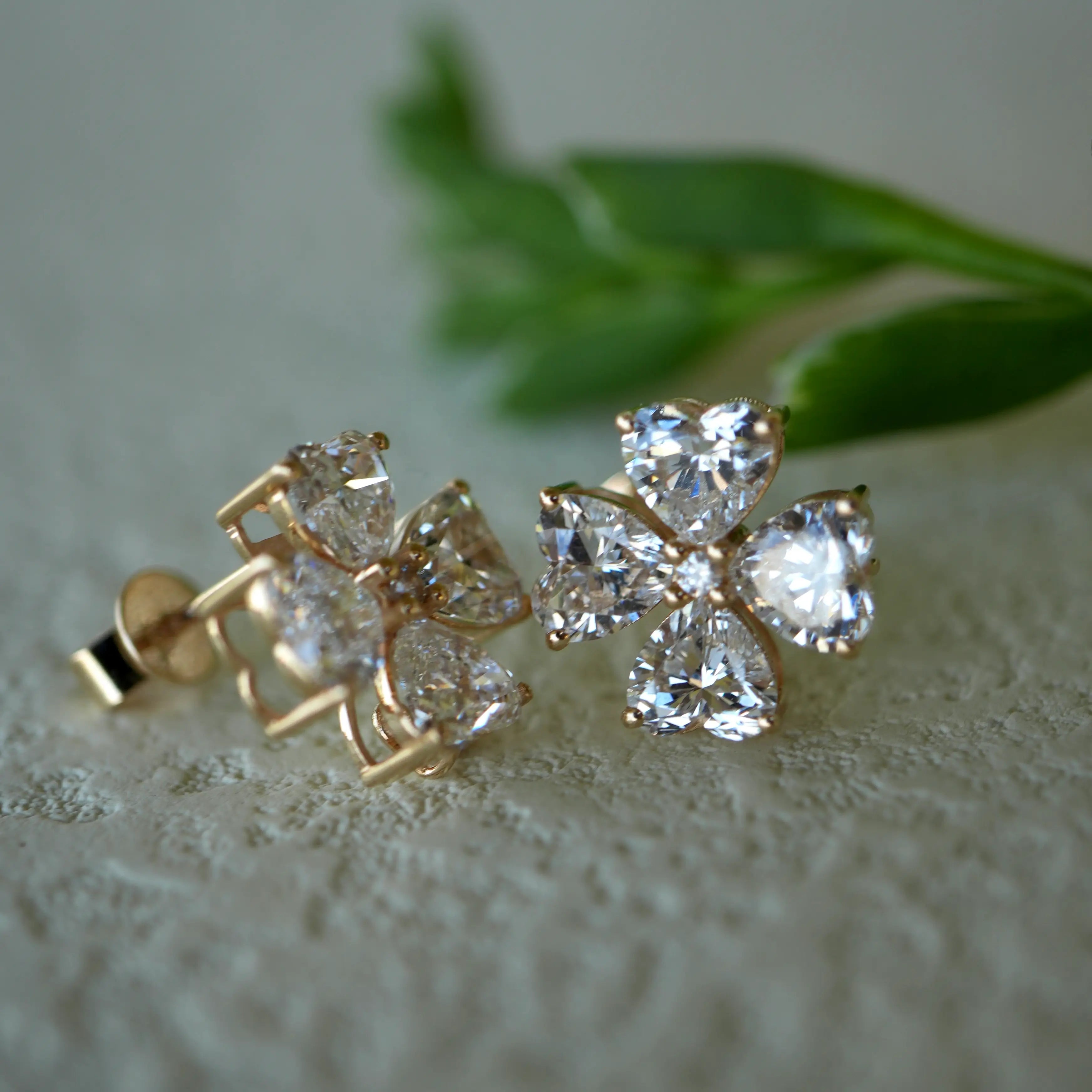 Lucky Clover Lab Grown Diamond Clover Earrings 14k solid gold